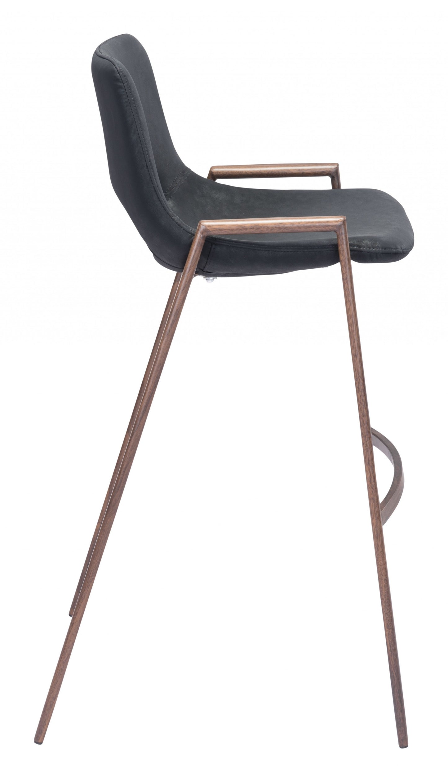 Set Of Two 39" Black And Brown Steel Low Back Bar Height Chairs With Footrest