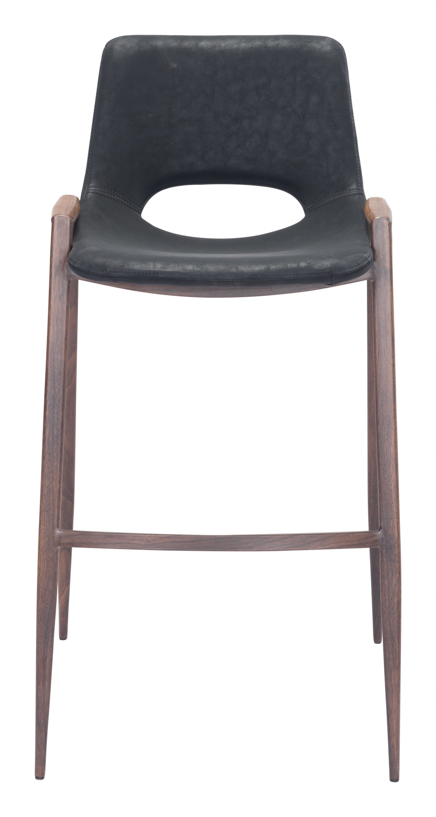 Set Of Two 39" Black And Brown Steel Low Back Bar Height Chairs With Footrest