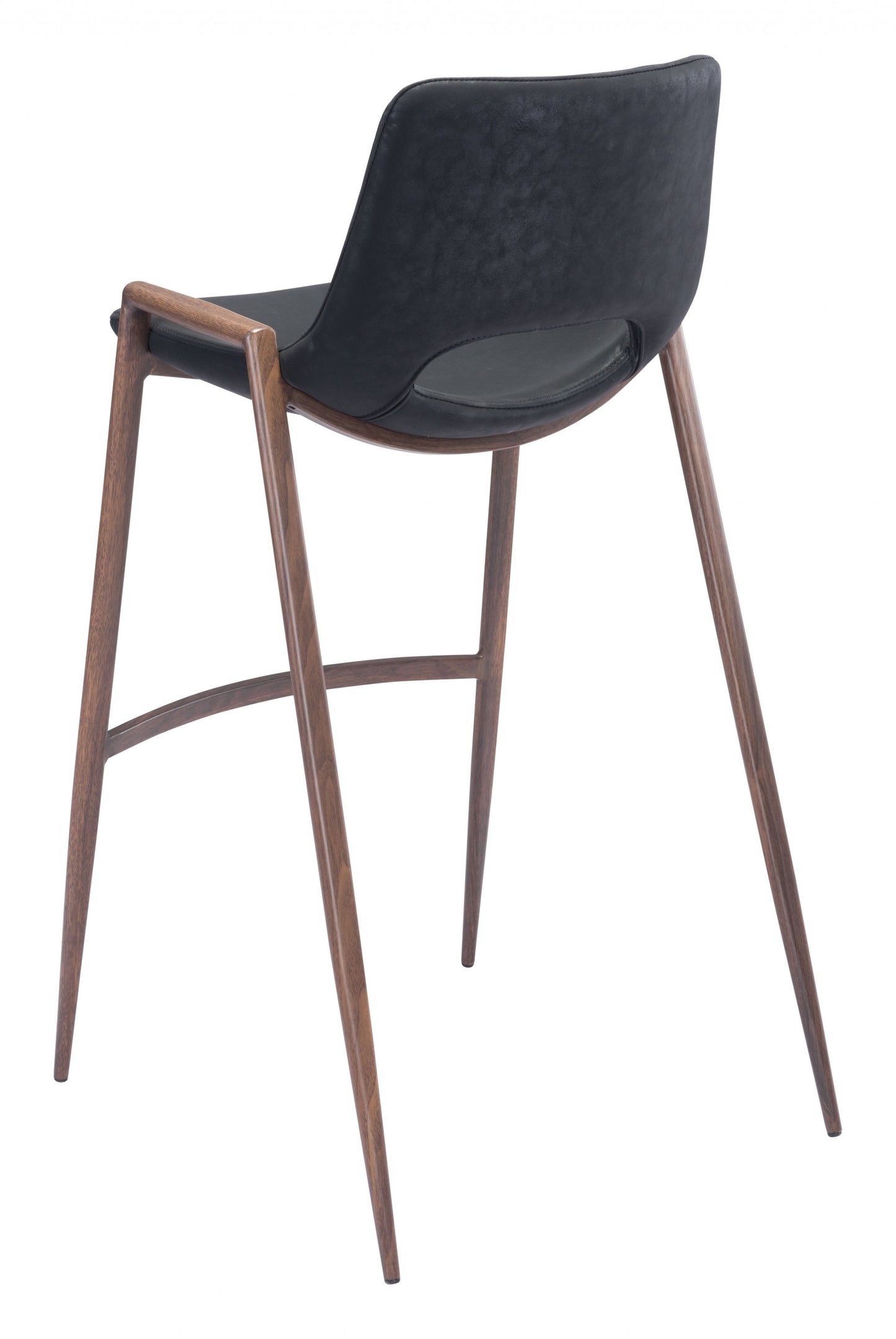 Set Of Two 39" Black And Brown Steel Low Back Bar Height Chairs With Footrest
