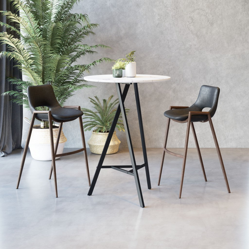 Set Of Two 39" Black And Brown Steel Low Back Bar Height Chairs With Footrest