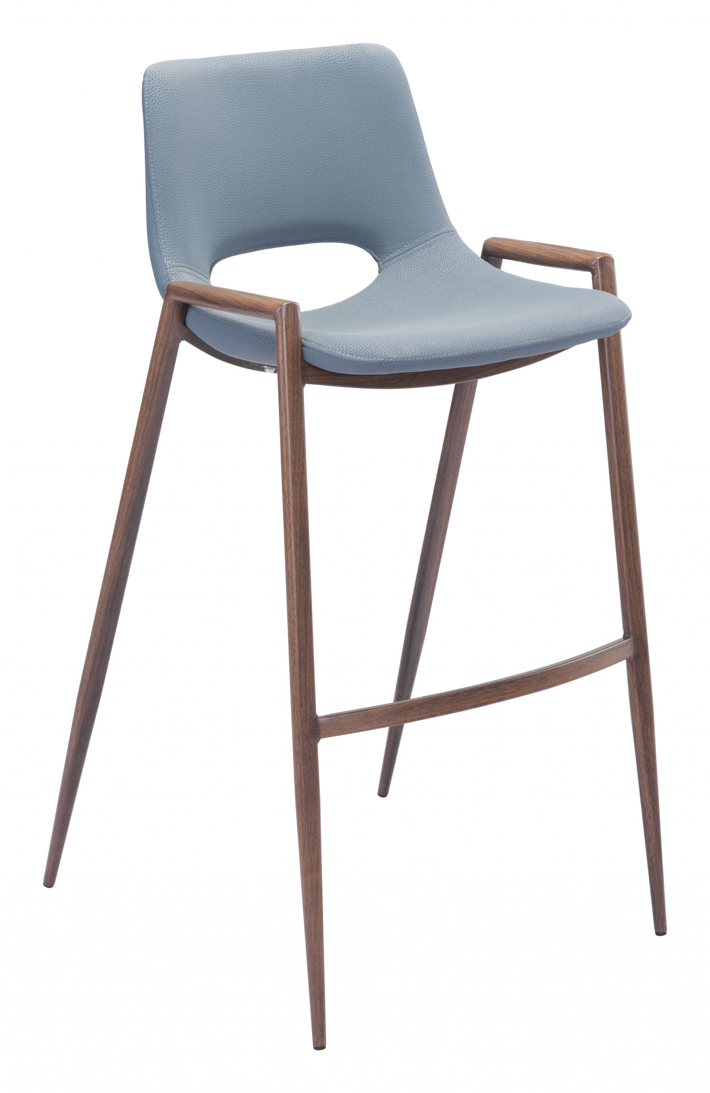 Set Of Two 39" Gray And Brown Steel Low Back Bar Height Chairs With Footrest