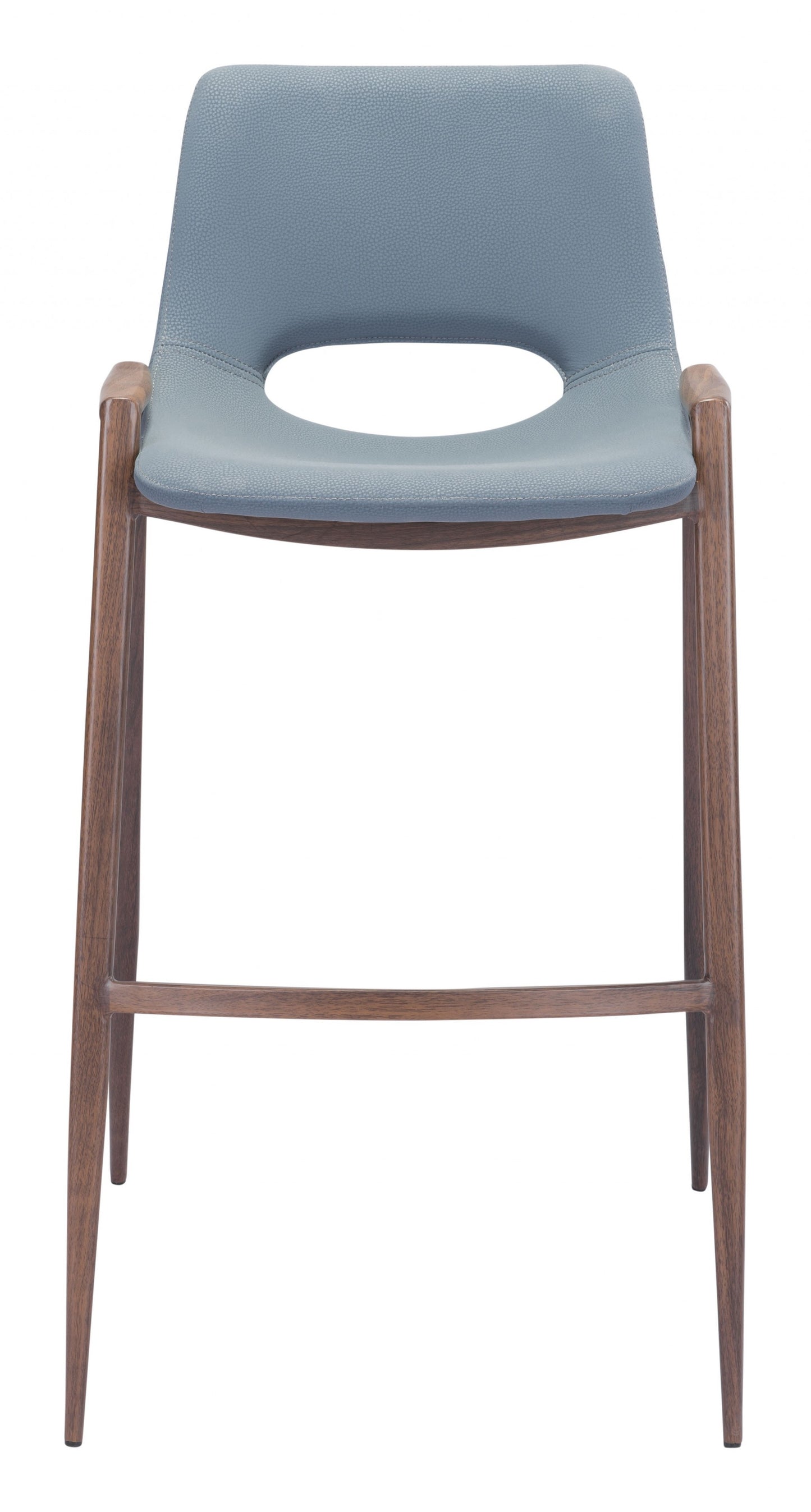 Set Of Two 39" Gray And Brown Steel Low Back Bar Height Chairs With Footrest
