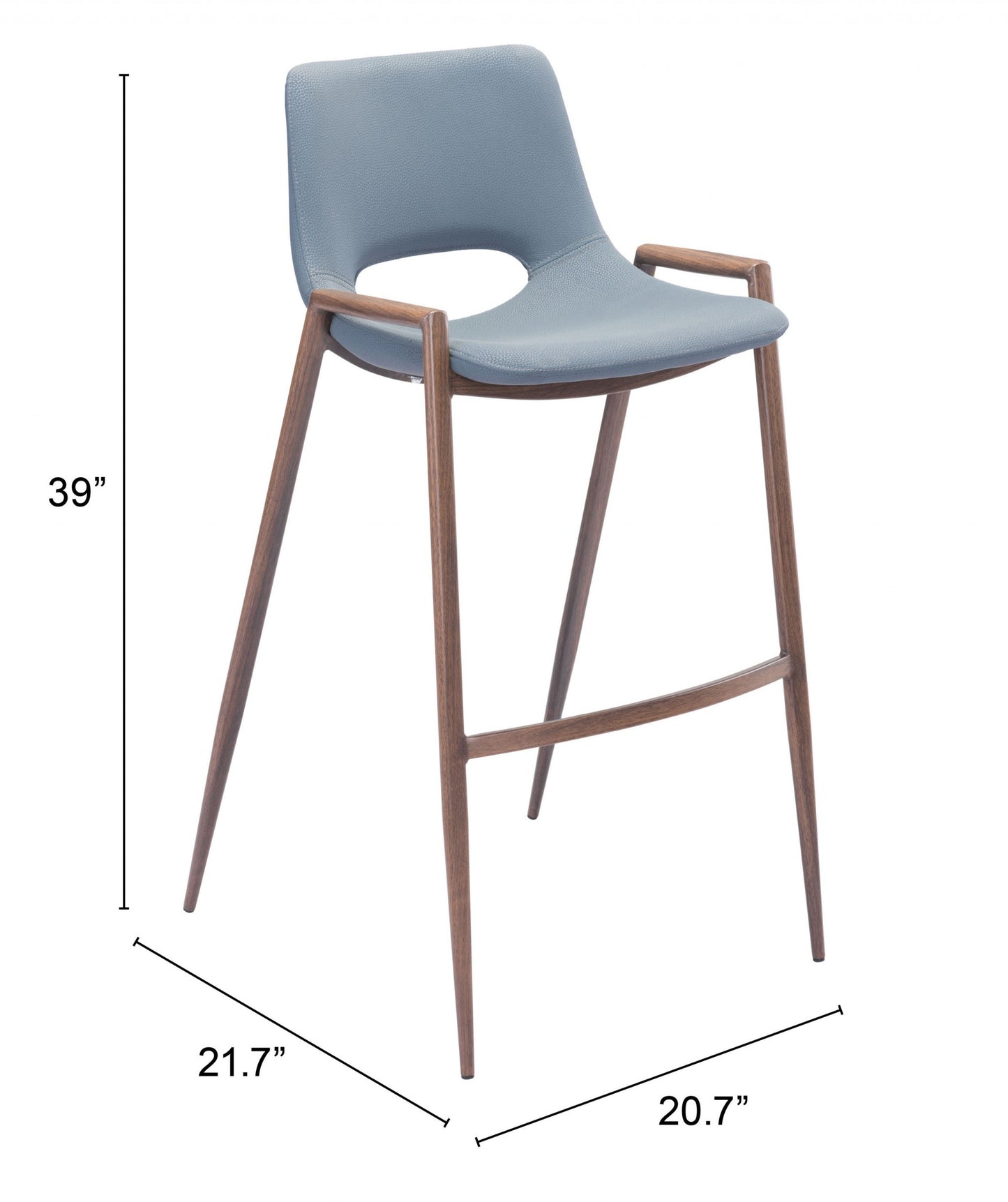 Set Of Two 39" Gray And Brown Steel Low Back Bar Height Chairs With Footrest