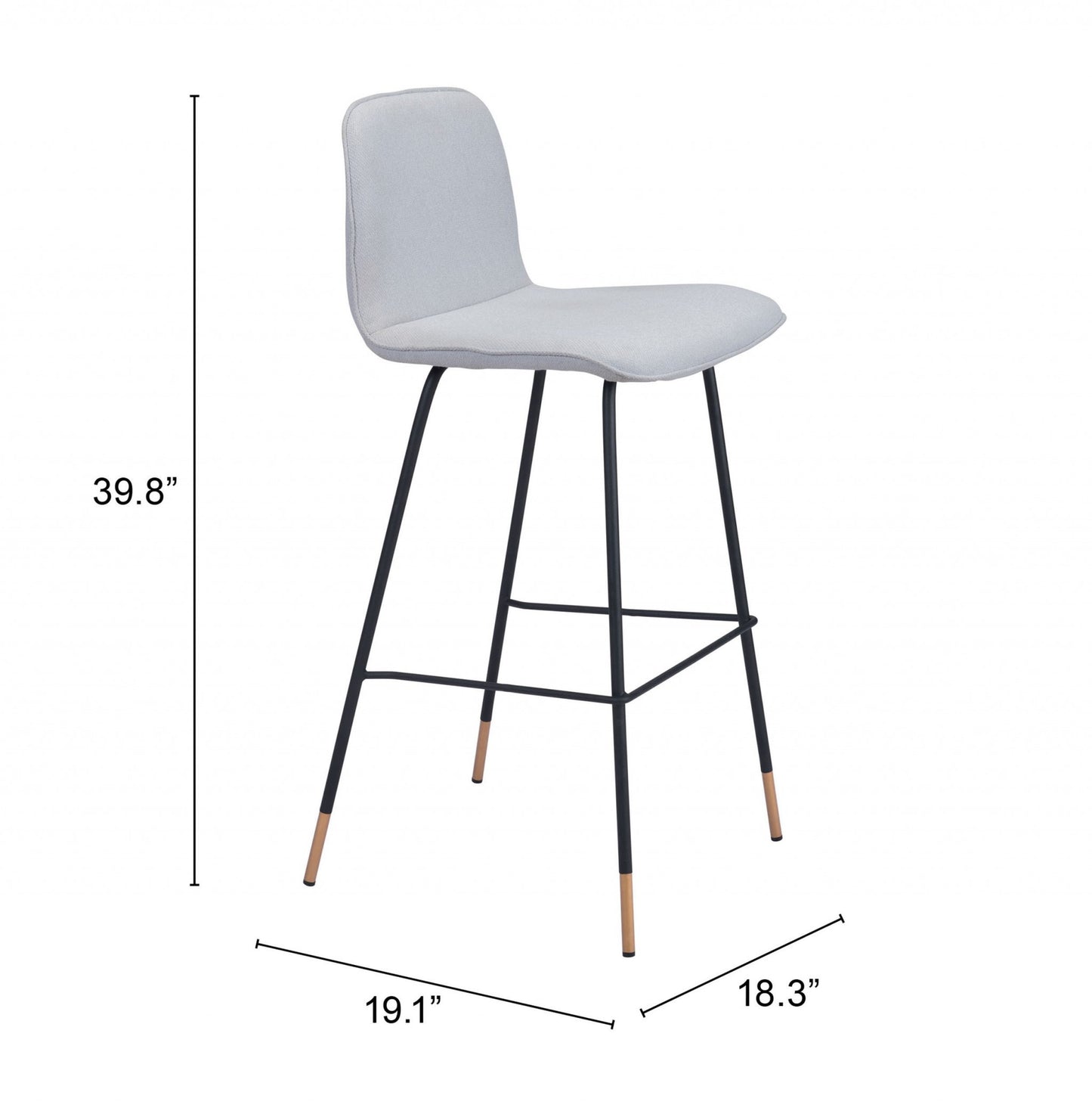 40" Light Gray Upholstered and Black Bar Height Chair With Footrest