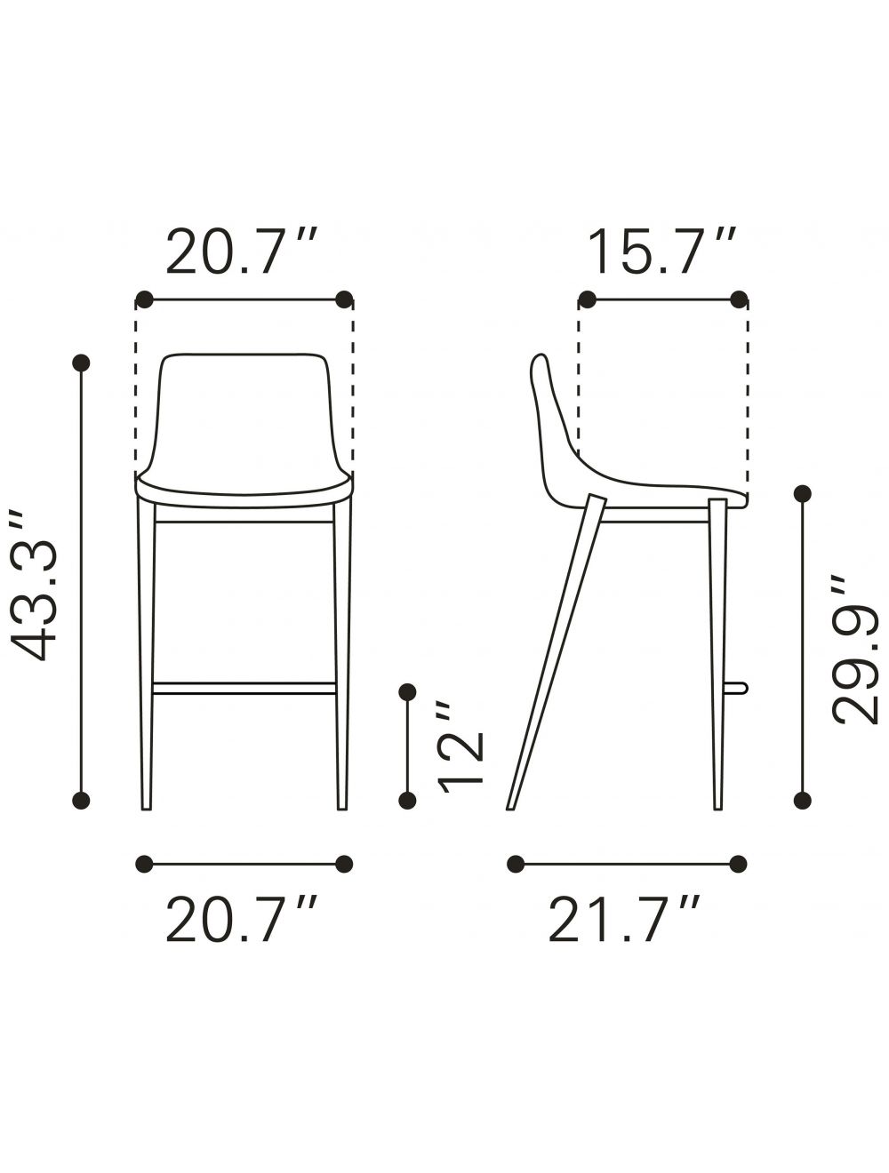 Set Of Two 43" Black Steel Low Back Bar Height Chairs With Footrest