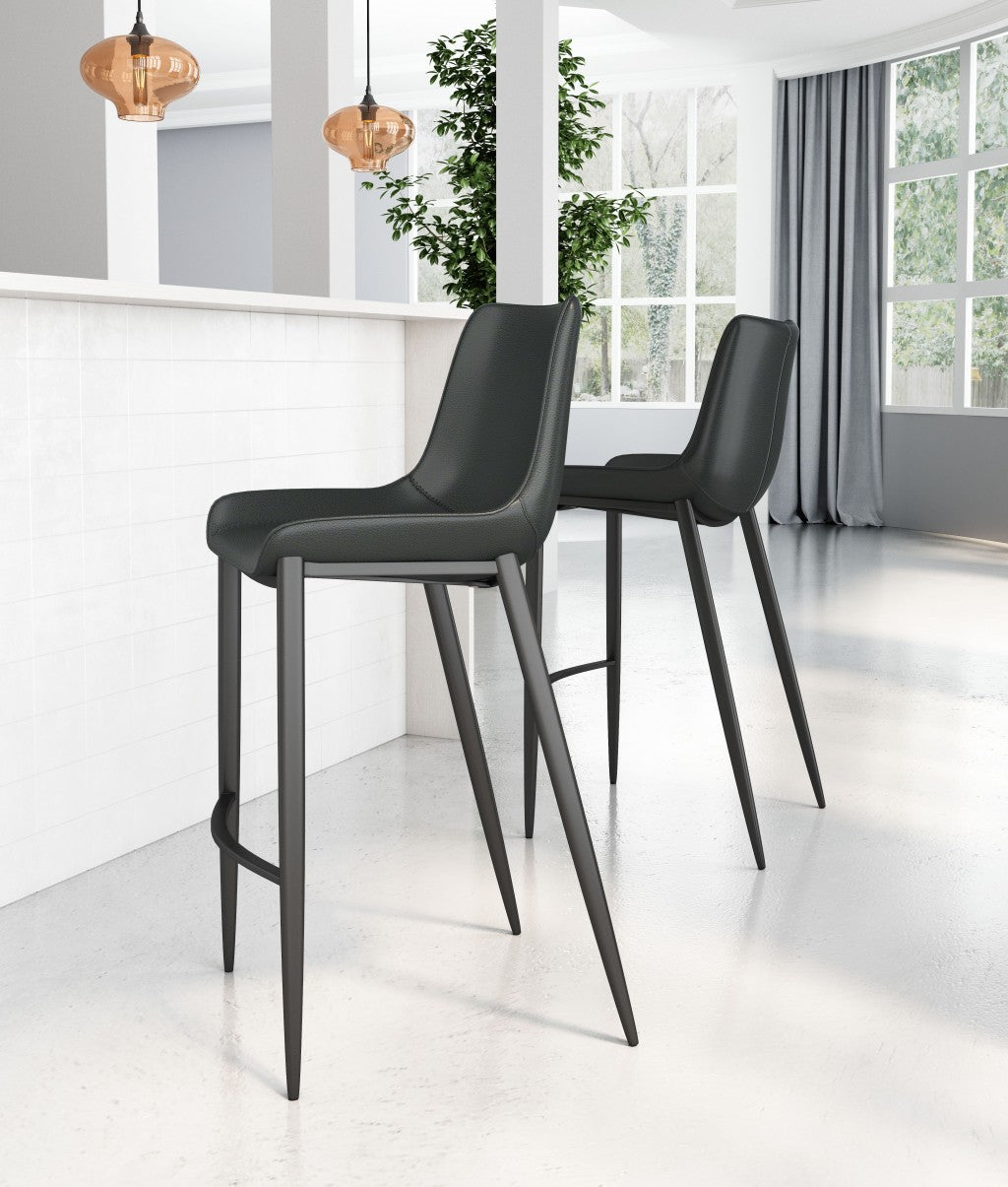 Set Of Two 43" Black Steel Low Back Bar Height Chairs With Footrest