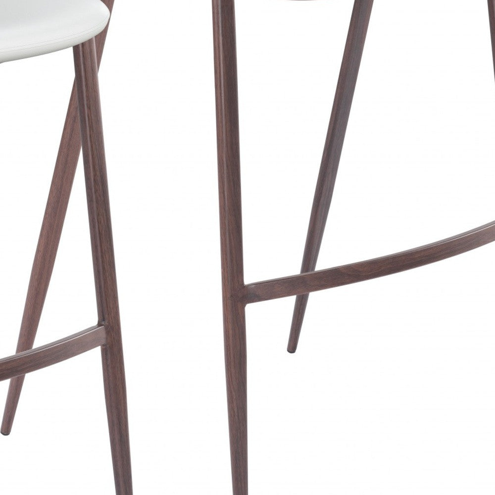 Set Of Two 39" White And Brown Steel Low Back Bar Height Chairs With Footrest