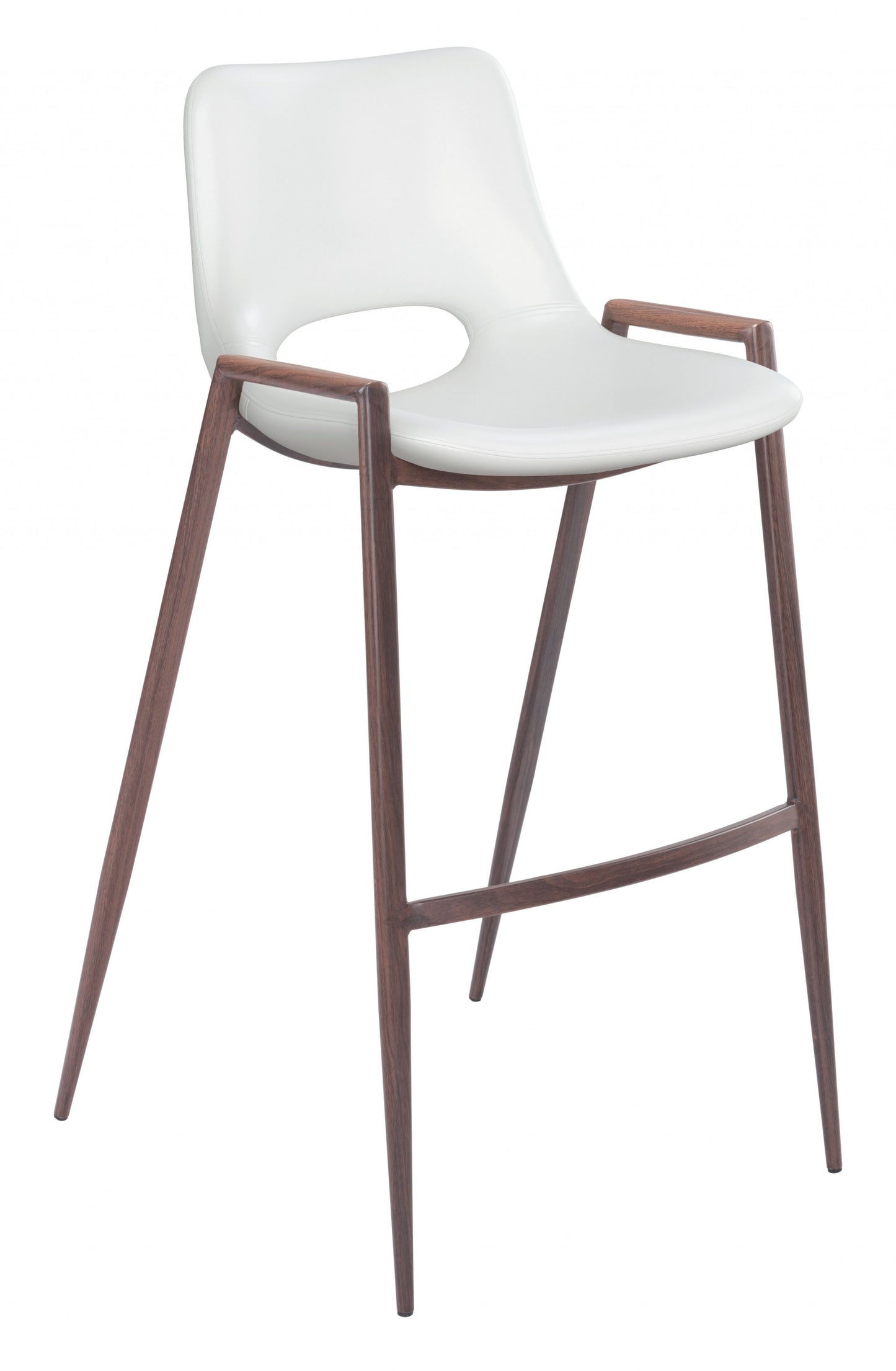 Set Of Two 39" White And Brown Steel Low Back Bar Height Chairs With Footrest