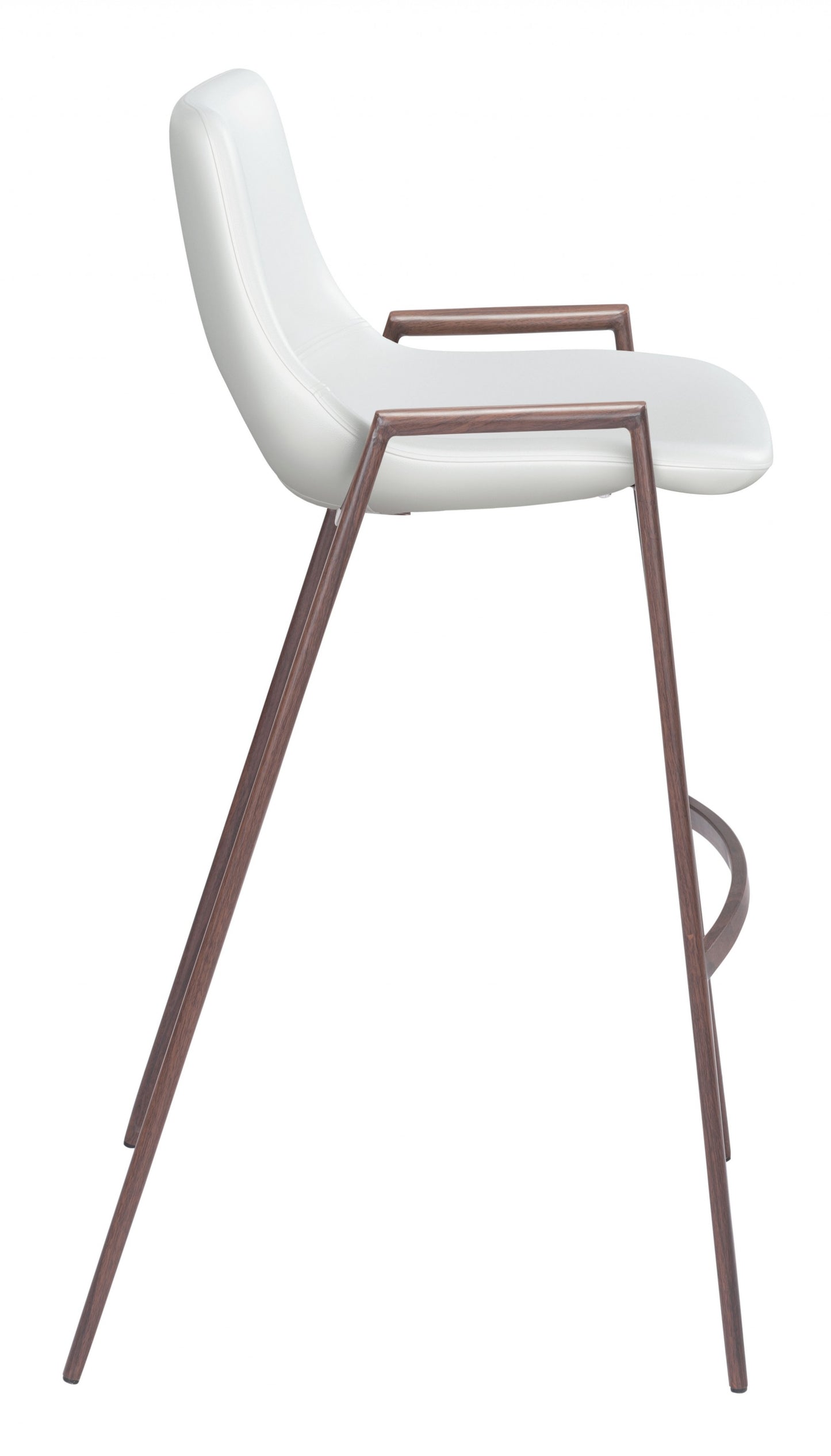 Set Of Two 39" White And Brown Steel Low Back Bar Height Chairs With Footrest
