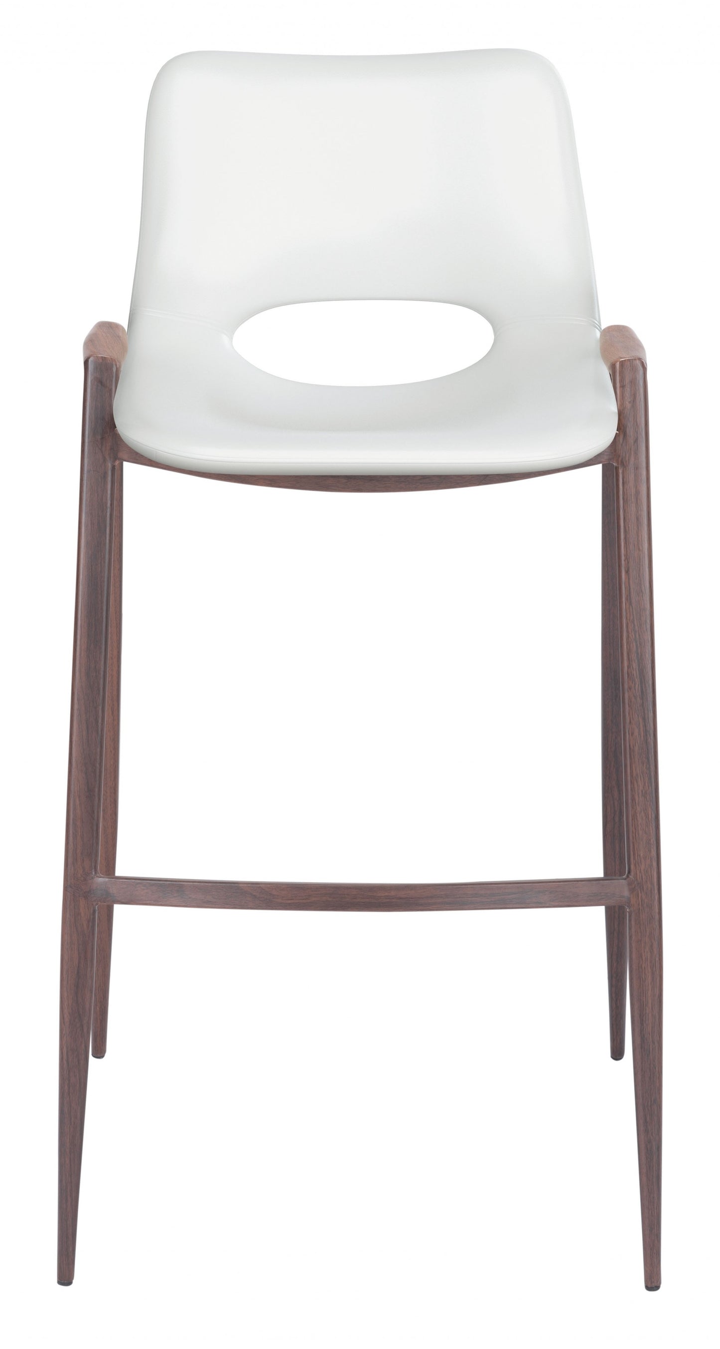 Set Of Two 39" White And Brown Steel Low Back Bar Height Chairs With Footrest