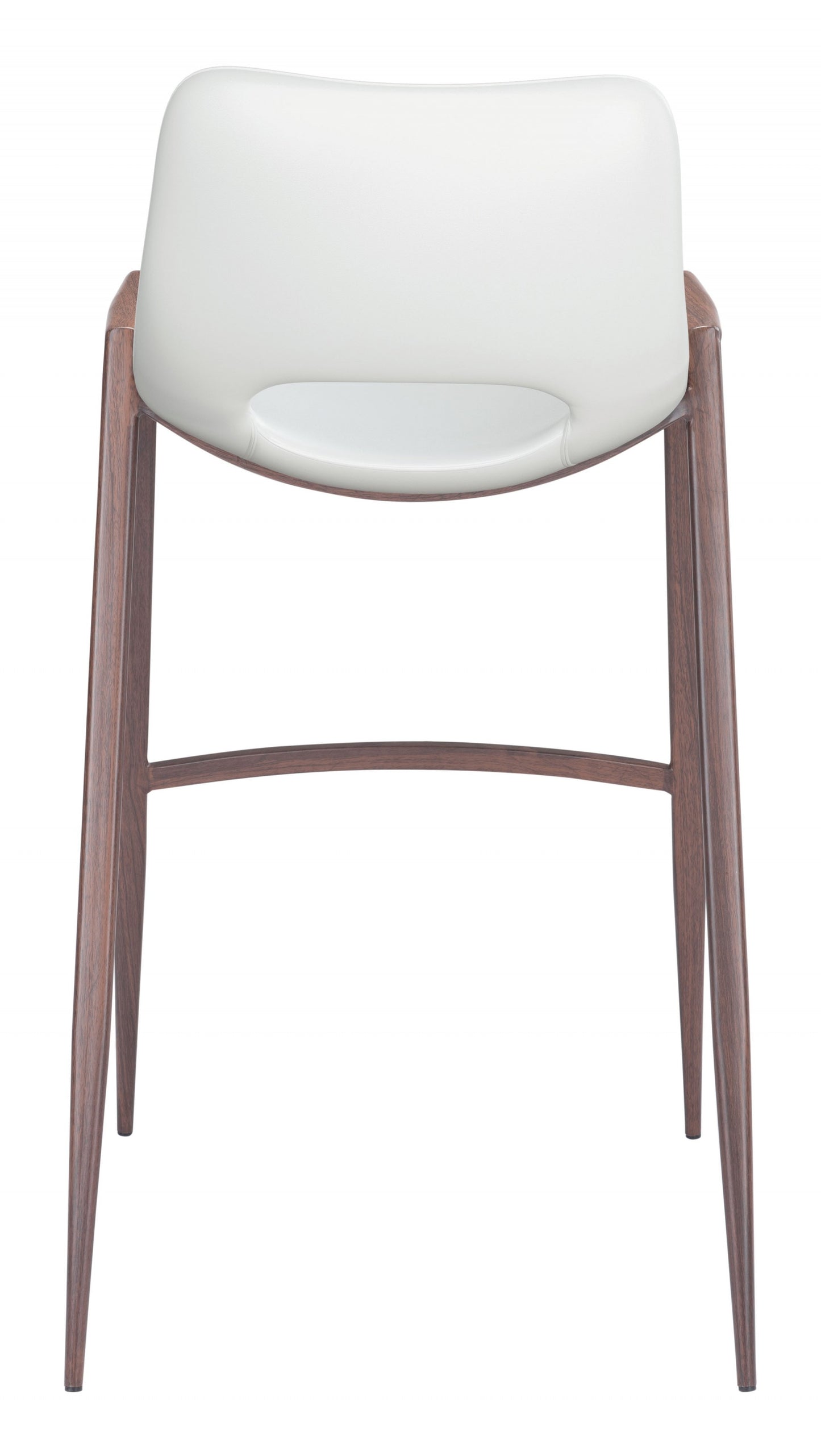 Set Of Two 39" White And Brown Steel Low Back Bar Height Chairs With Footrest