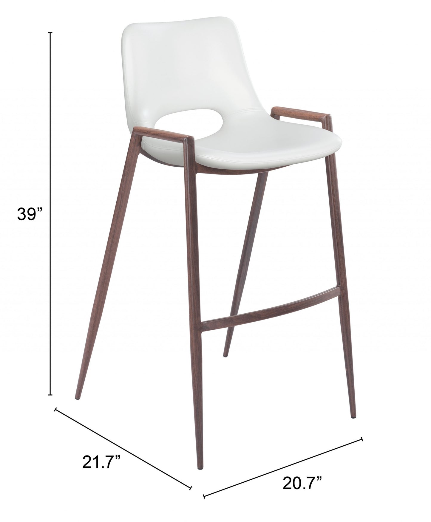 Set Of Two 39" White And Brown Steel Low Back Bar Height Chairs With Footrest