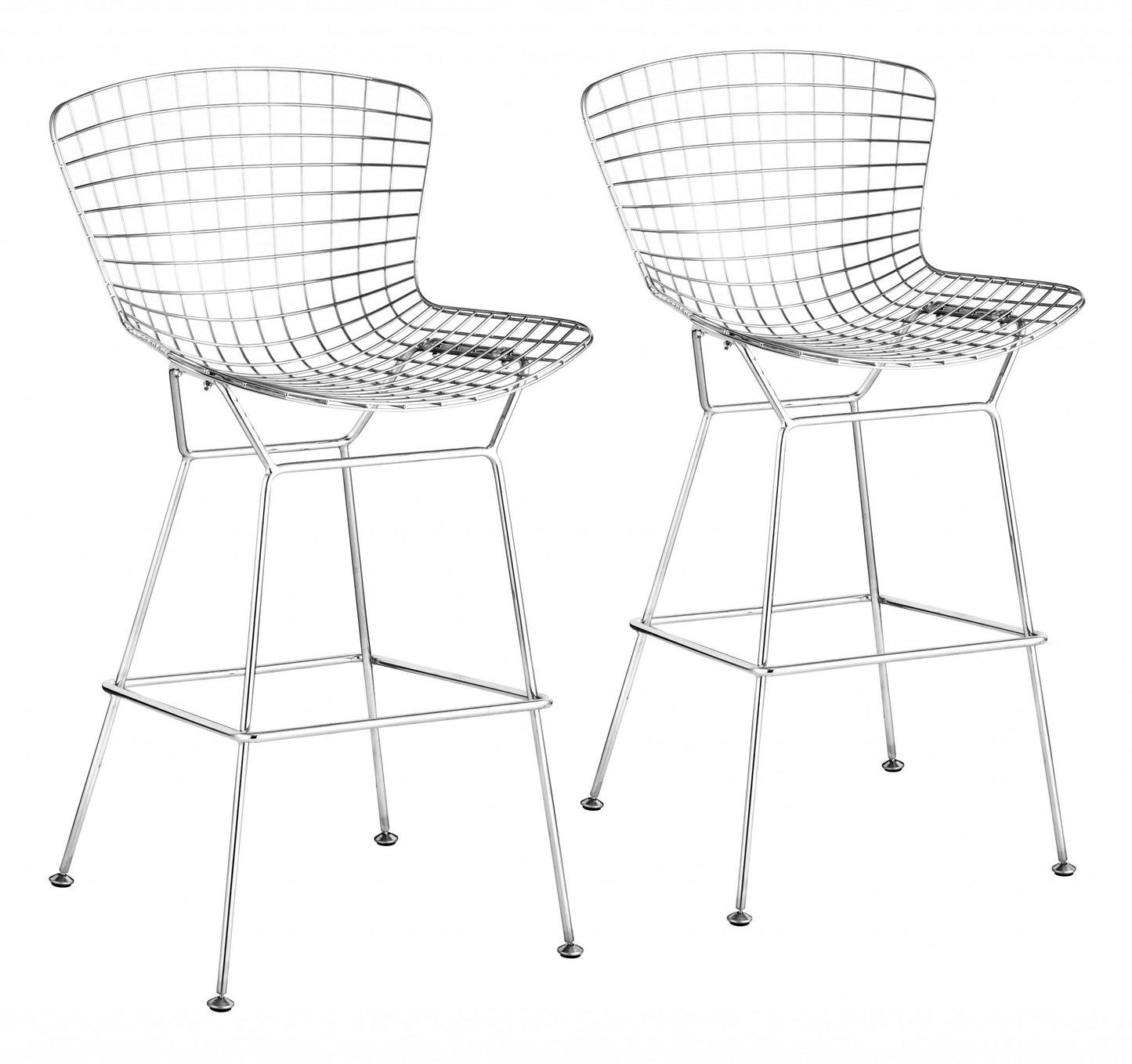 Set Of Two 40" Chrome Contemporary Wire Bar Chairs With Footrest