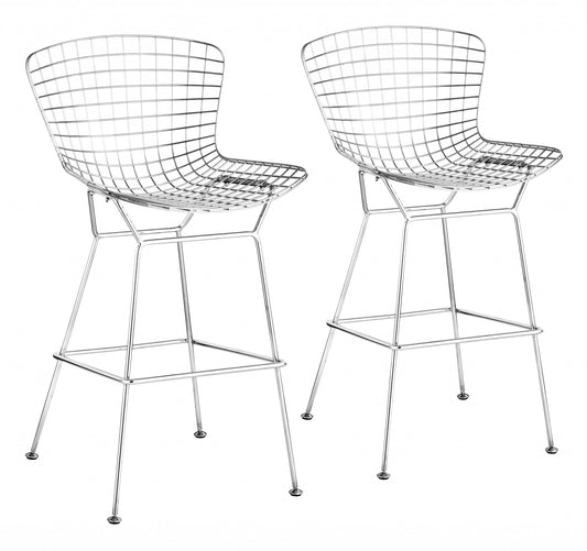 Set Of Two 40" Chrome Contemporary  Wire Bar Chairs With Footrest