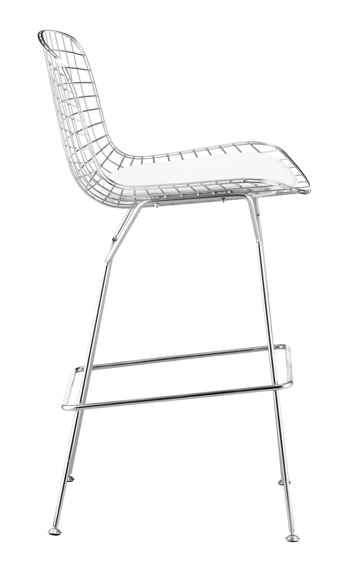 Set Of Two 40" Chrome Contemporary Wire Bar Chairs With Footrest