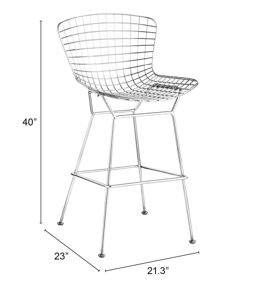 Set Of Two 40" Chrome Contemporary Wire Bar Chairs With Footrest