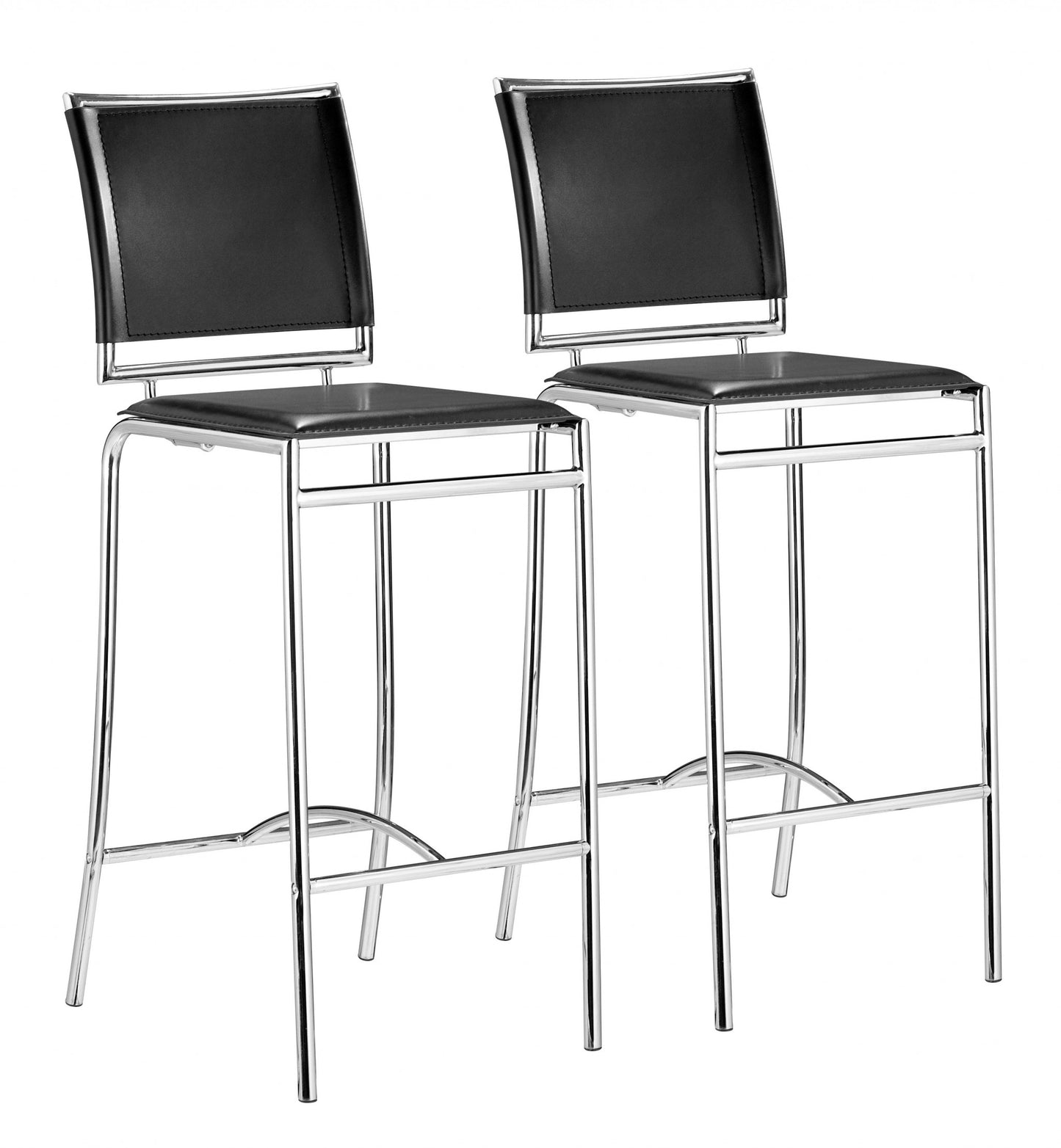 Set Of Two 38" Black Steel Low Back Chairs With Footrest