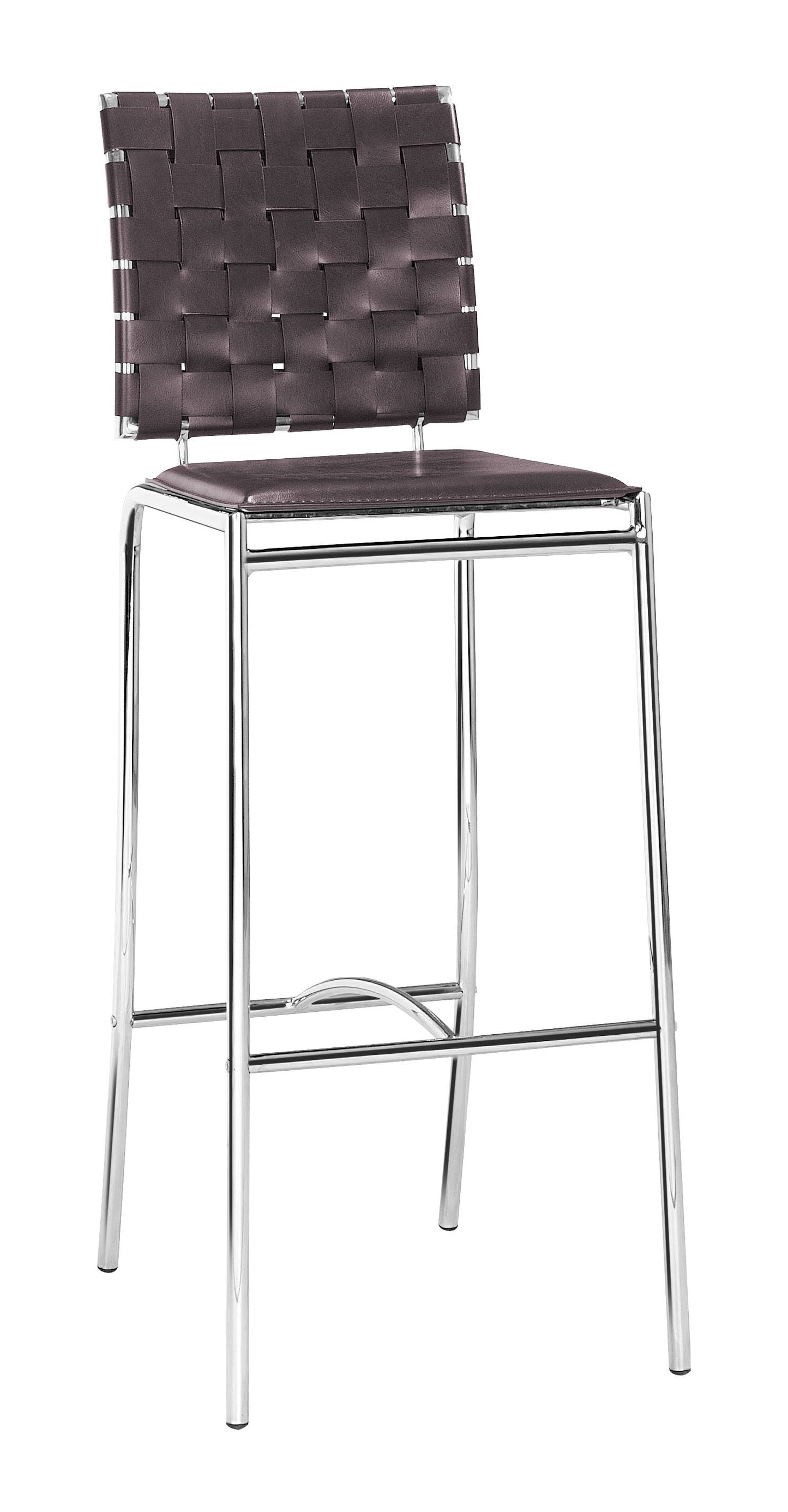 Set Of Two 41" Espresso And Silver Steel Low Back Bar Height Chairs With Footrest