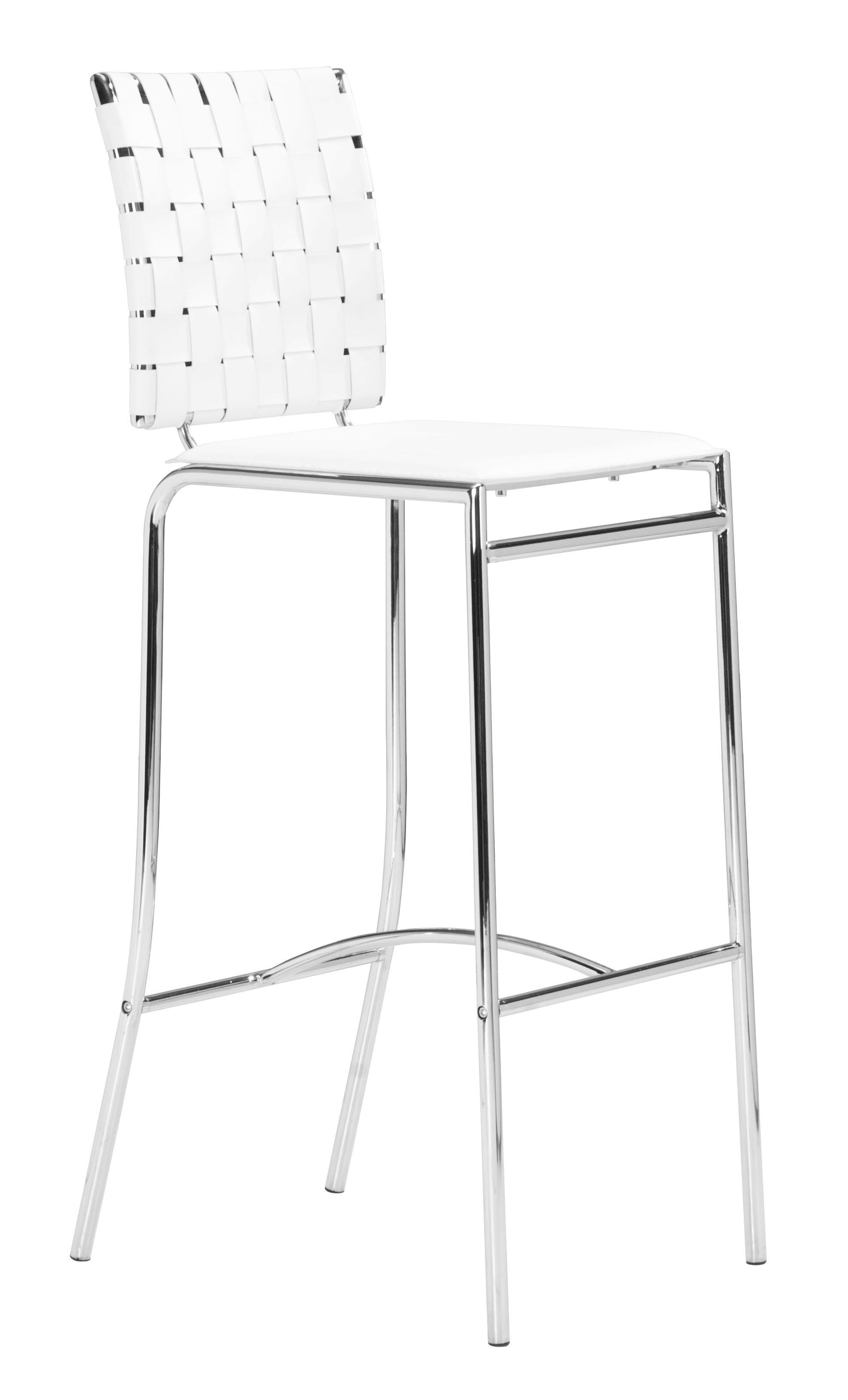 Set Of Two 41" White And Silver Steel Low Back Bar Height Chairs With Footrest