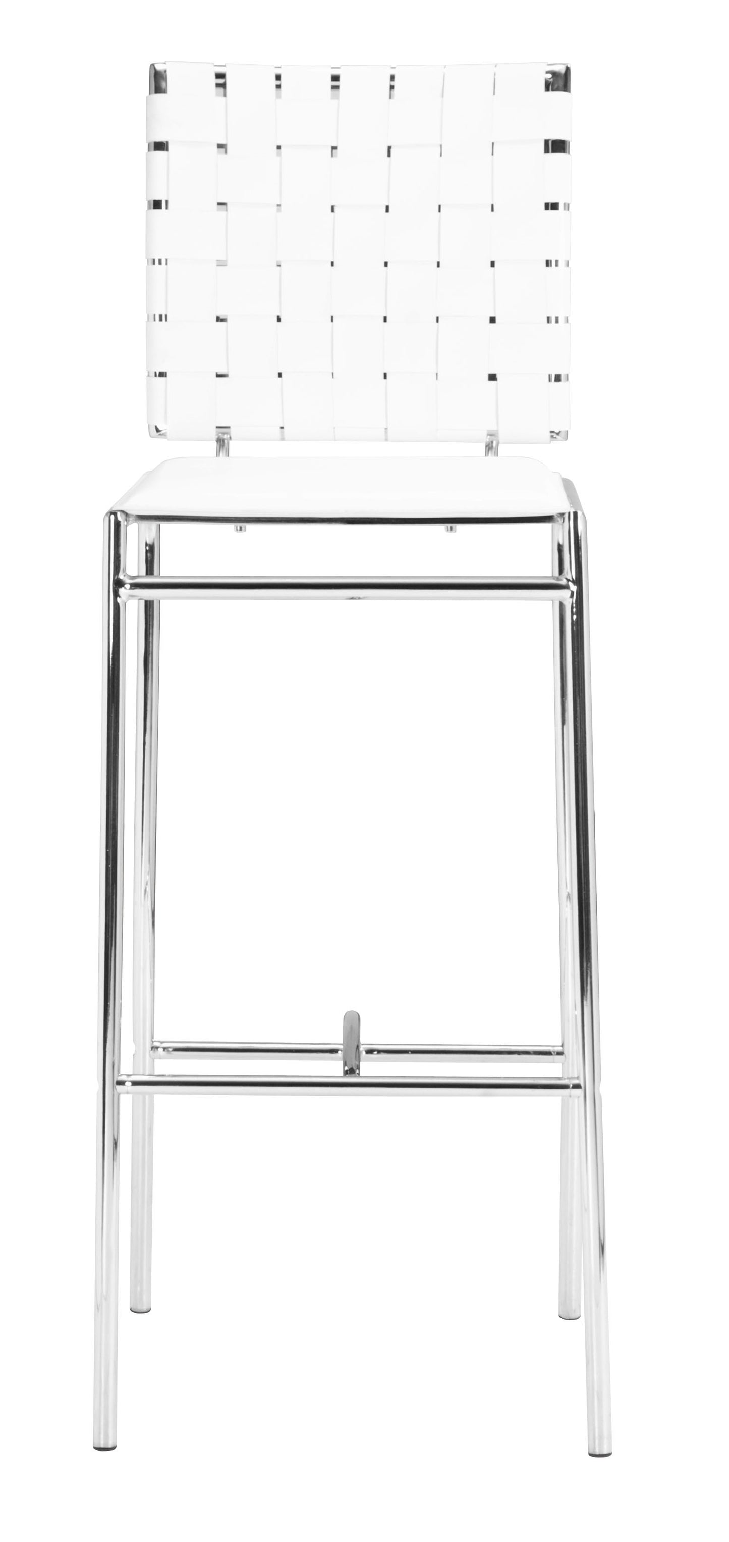Set Of Two 41" White And Silver Steel Low Back Bar Height Chairs With Footrest