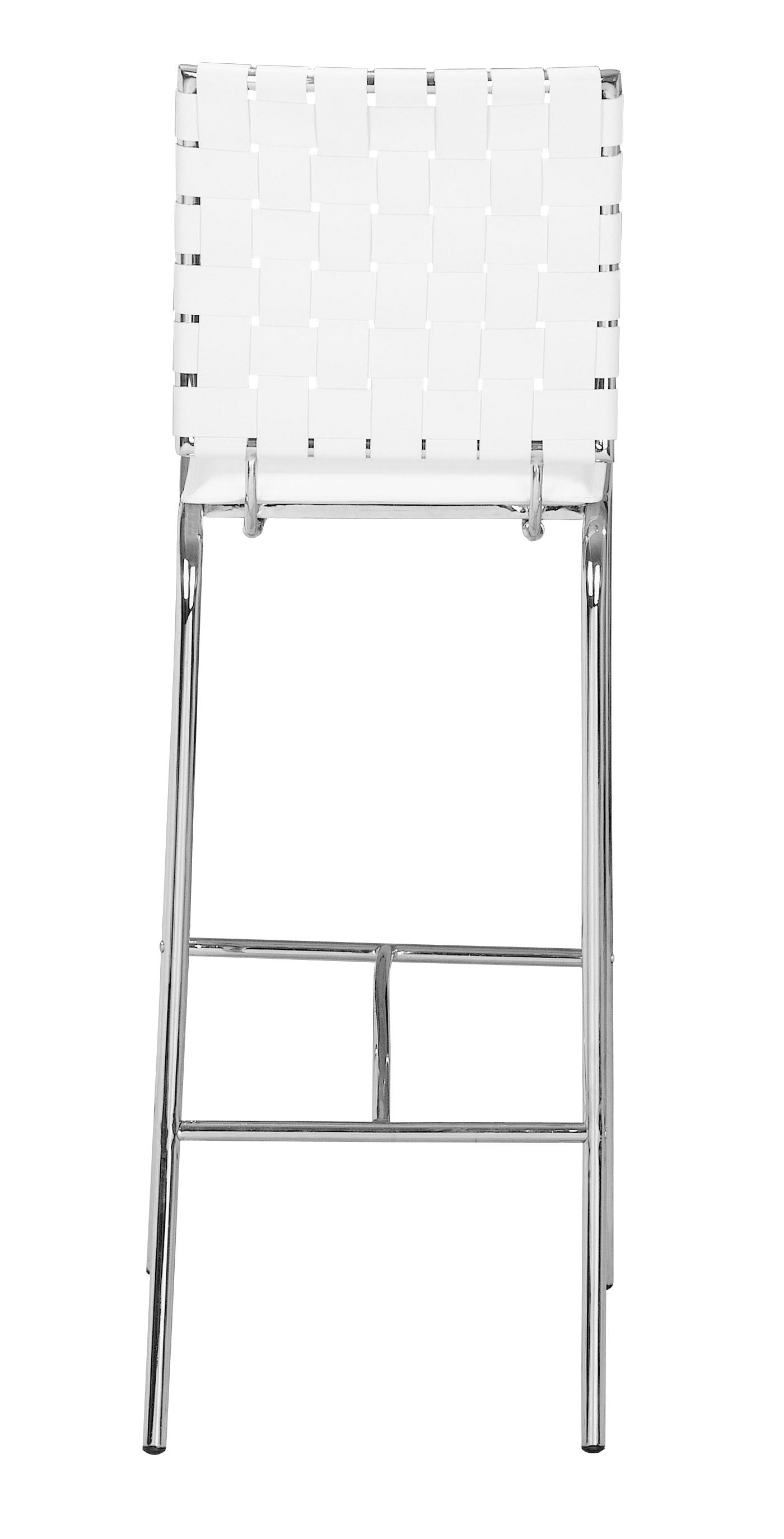 Set Of Two 41" White And Silver Steel Low Back Bar Height Chairs With Footrest