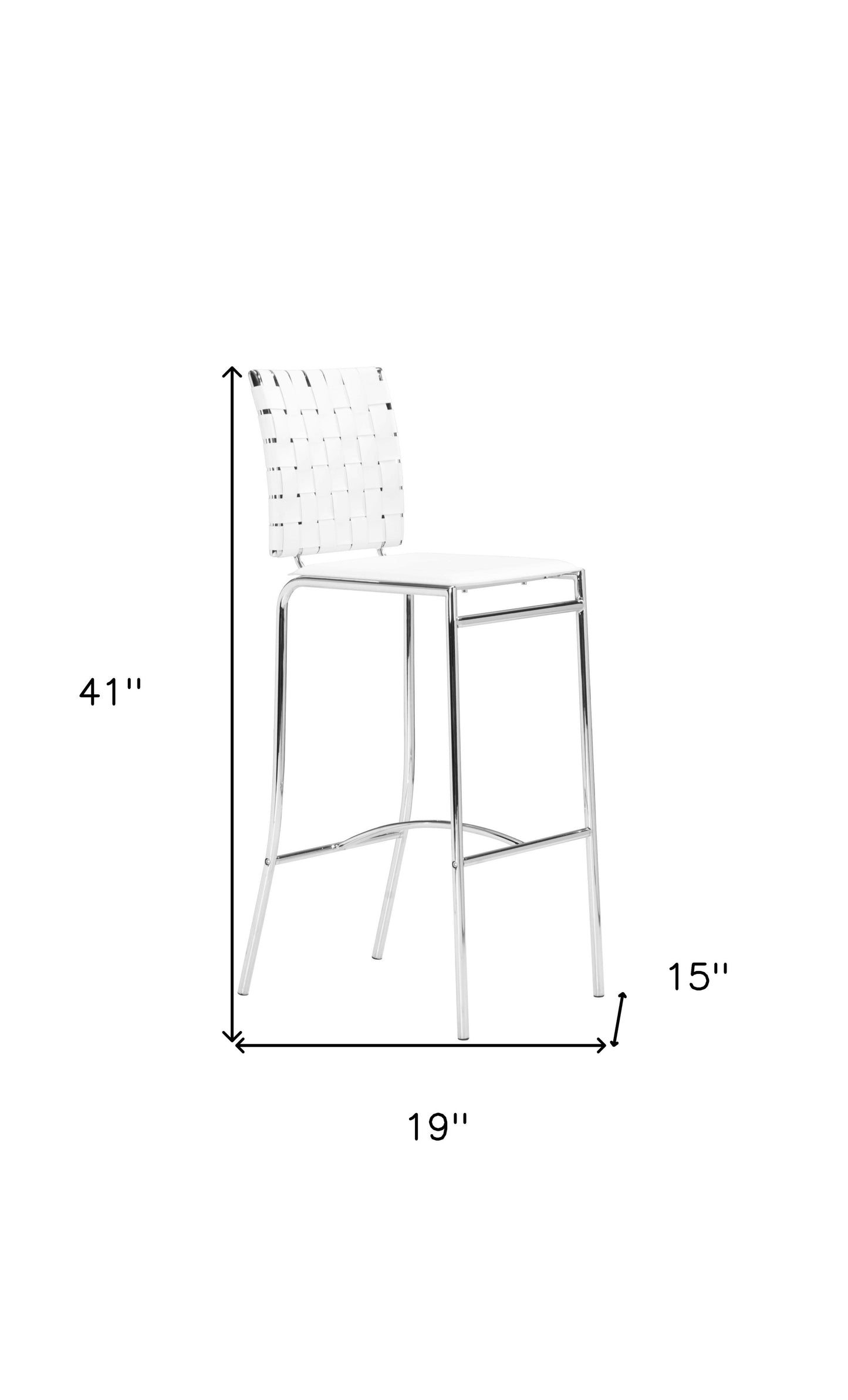 Set Of Two 41" White And Silver Steel Low Back Bar Height Chairs With Footrest