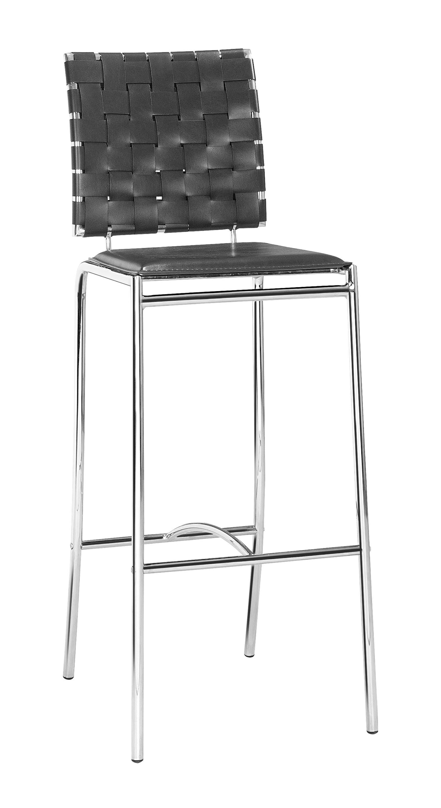 Set Of Two 41" Black And Silver Steel Low Back Bar Height Chairs With Footrest