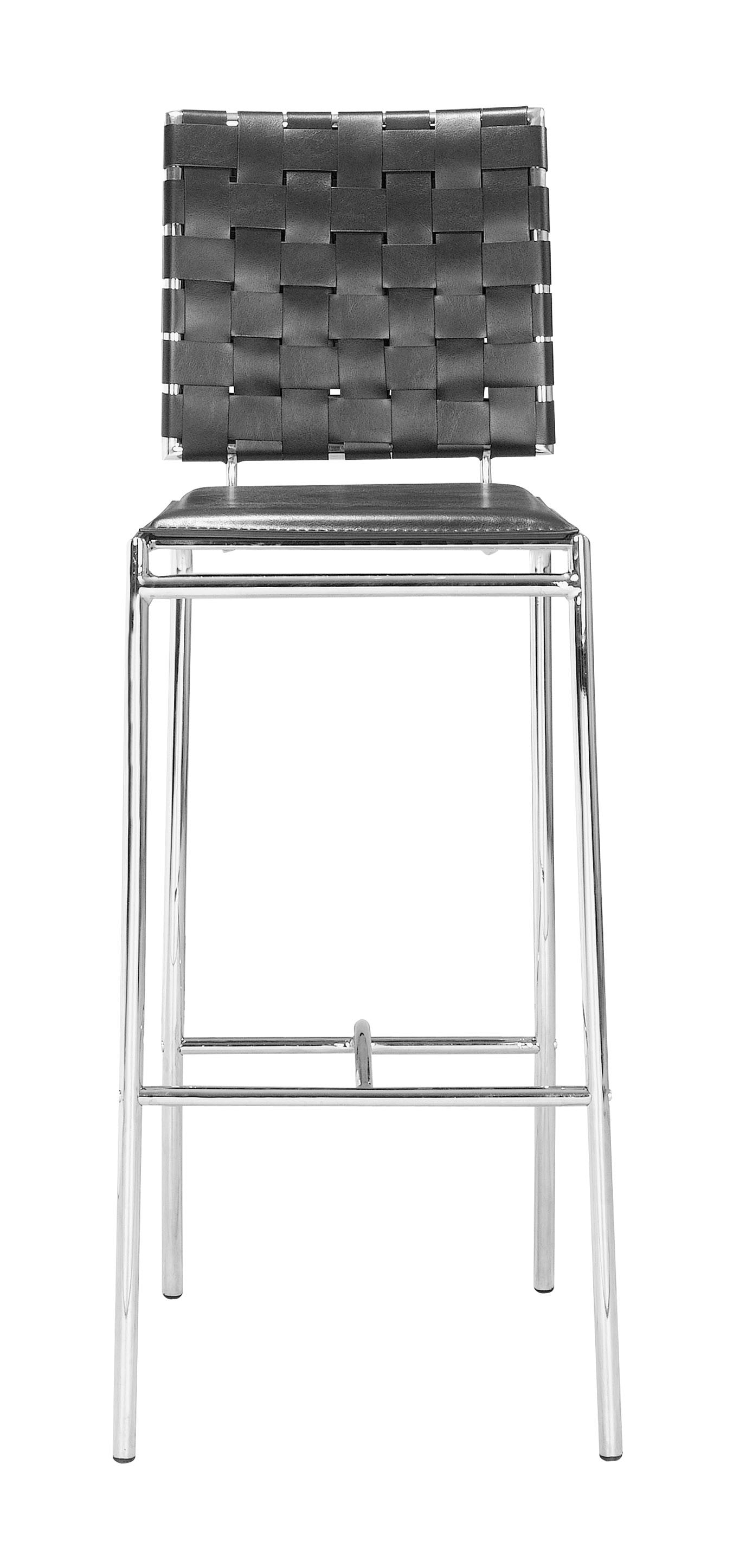 Set Of Two 41" Black And Silver Steel Low Back Bar Height Chairs With Footrest