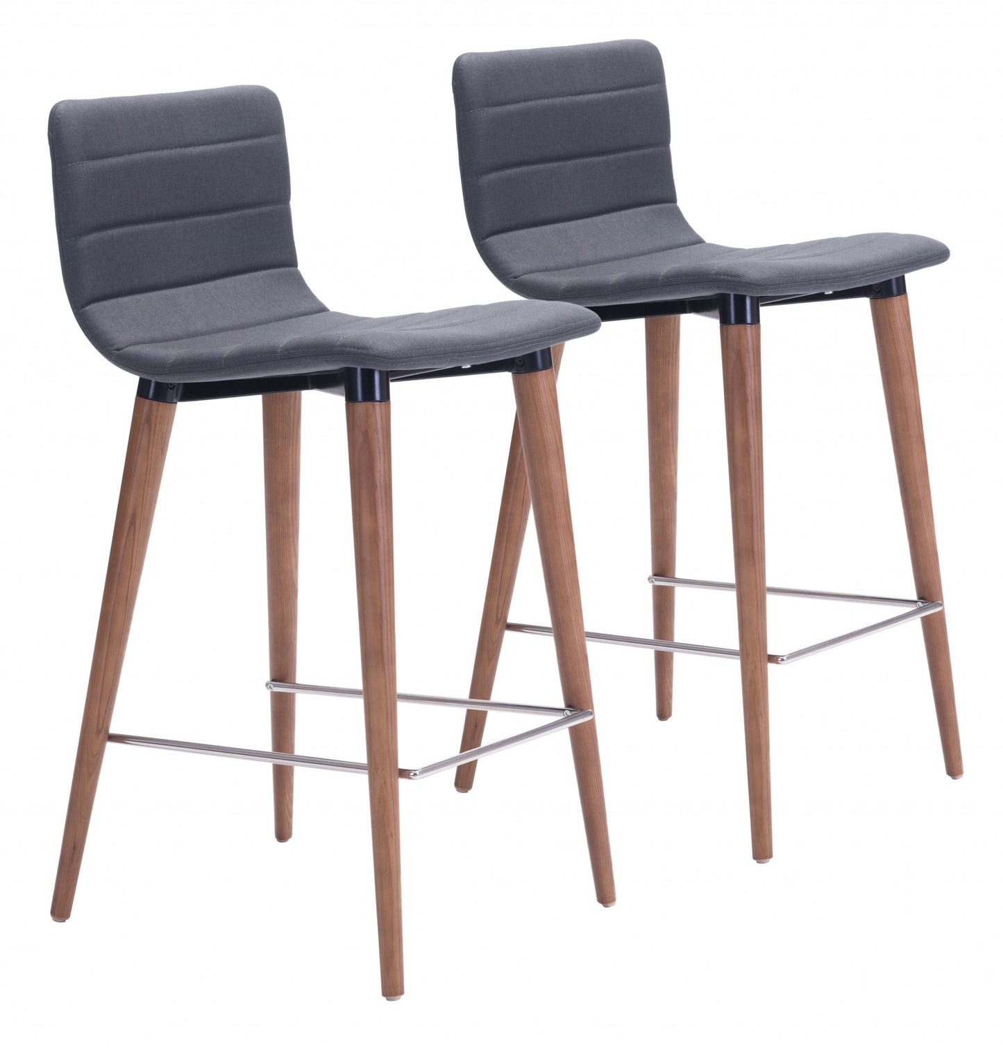 Set Of Two 34" Gray And Brown Solid Wood Low Back Counter Height Bar Chairs With Footrest
