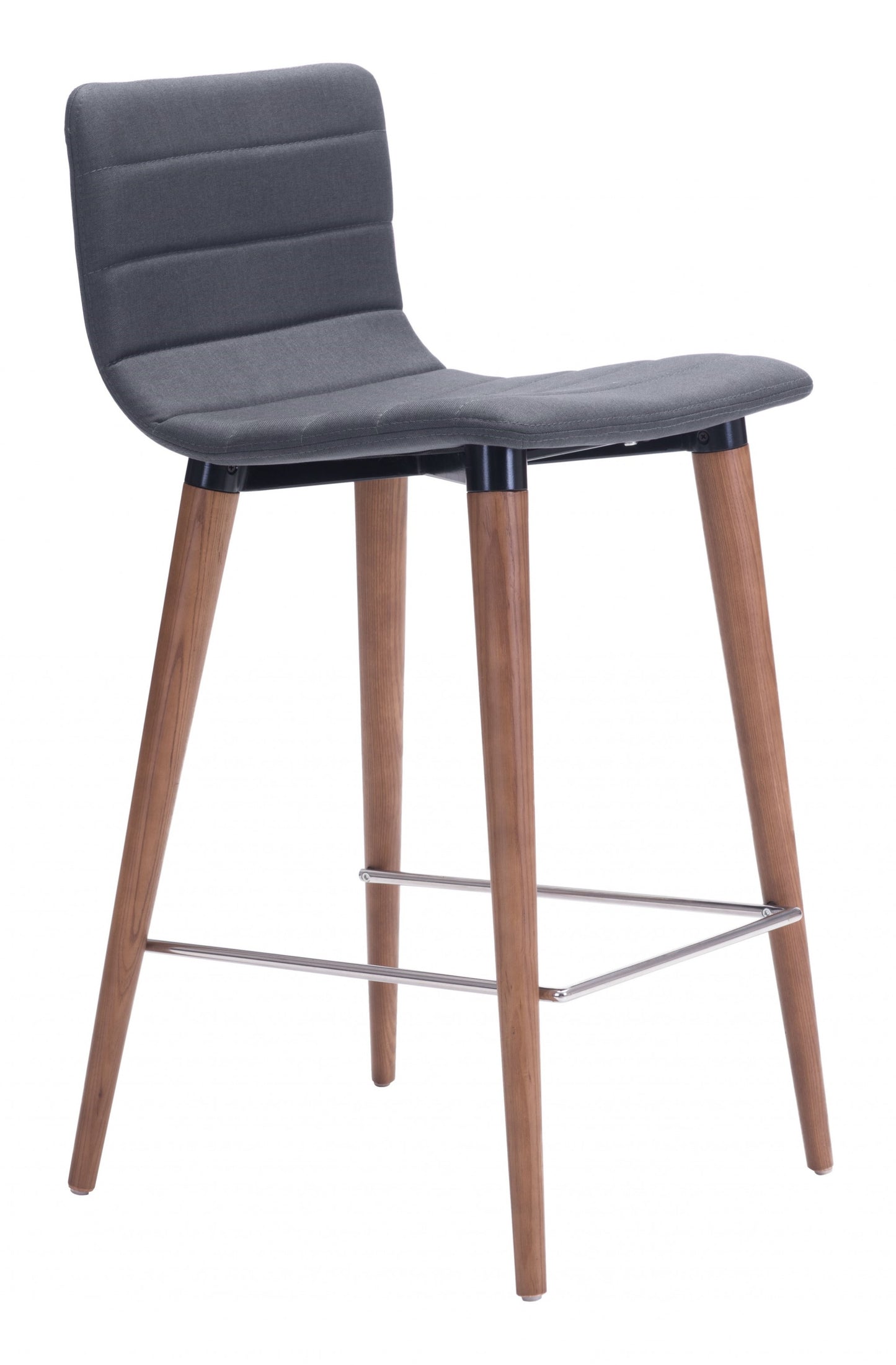 Set Of Two 34" Gray And Brown Solid Wood Low Back Counter Height Bar Chairs With Footrest