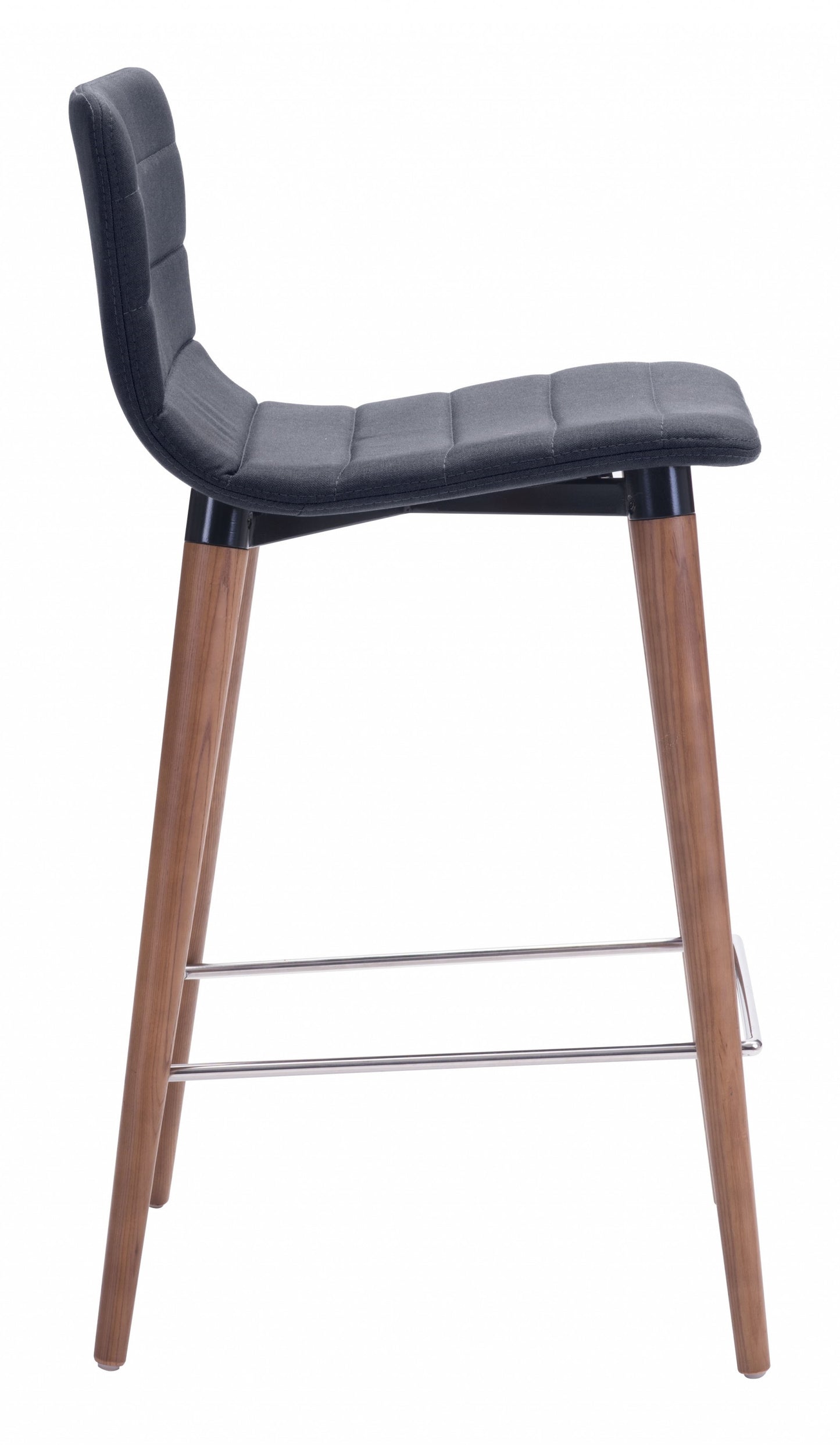 Set Of Two 34" Gray And Brown Solid Wood Low Back Counter Height Bar Chairs With Footrest