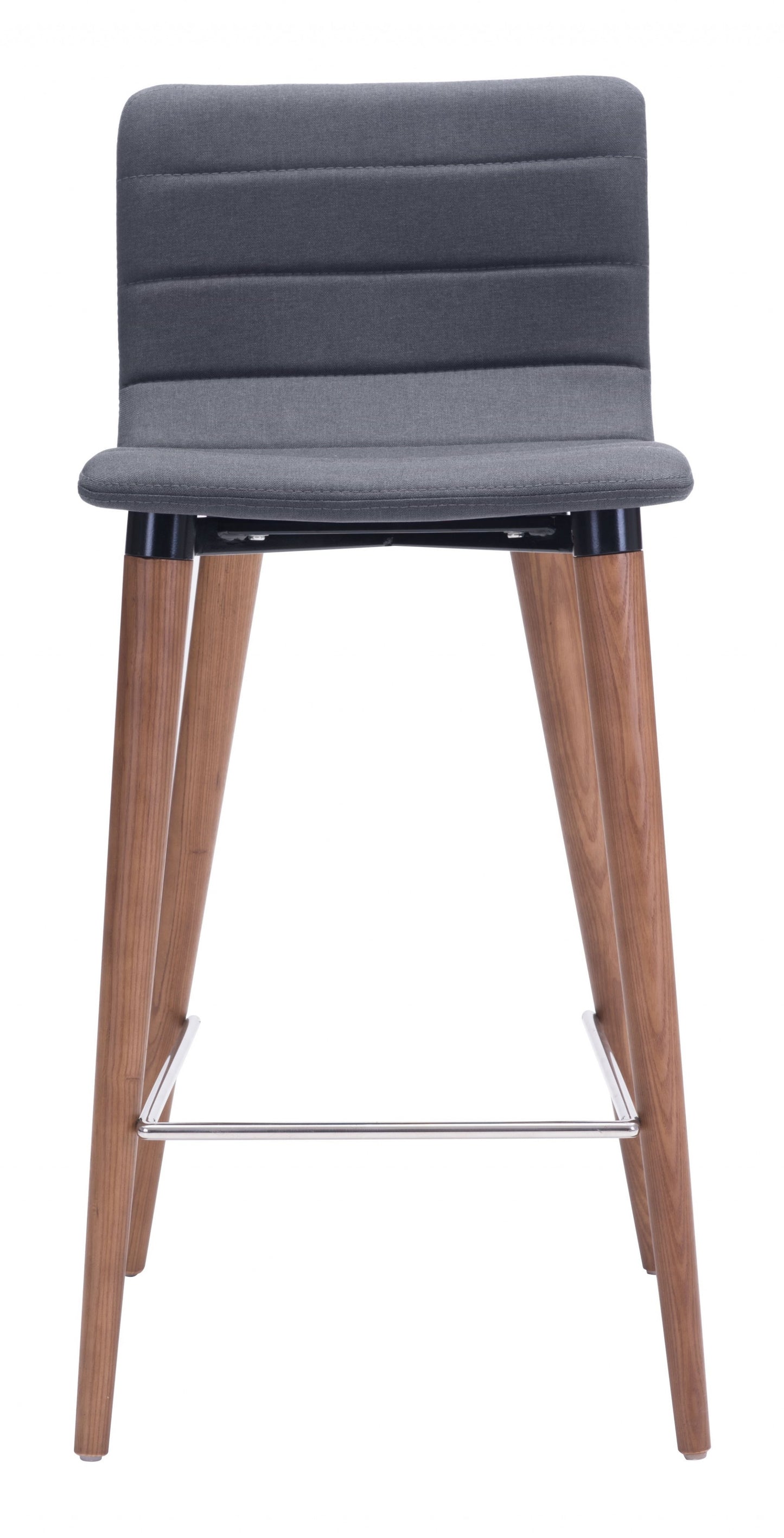 Set Of Two 34" Gray And Brown Solid Wood Low Back Counter Height Bar Chairs With Footrest