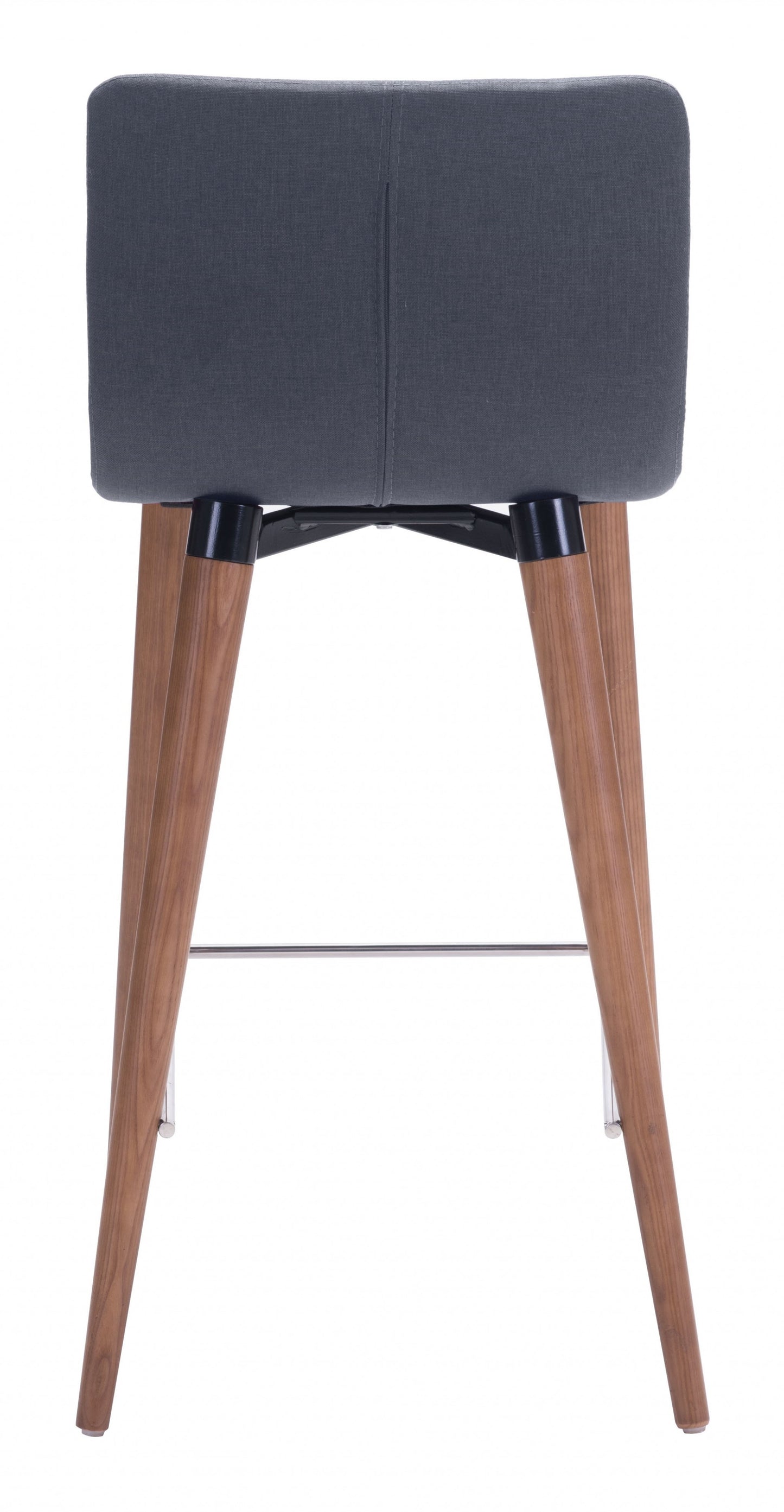 Set Of Two 34" Gray And Brown Solid Wood Low Back Counter Height Bar Chairs With Footrest