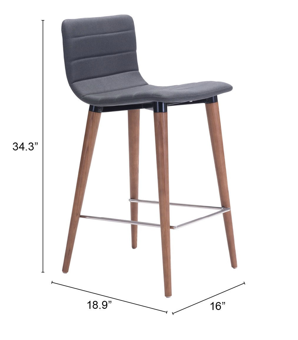 Set Of Two 34" Gray And Brown Solid Wood Low Back Counter Height Bar Chairs With Footrest