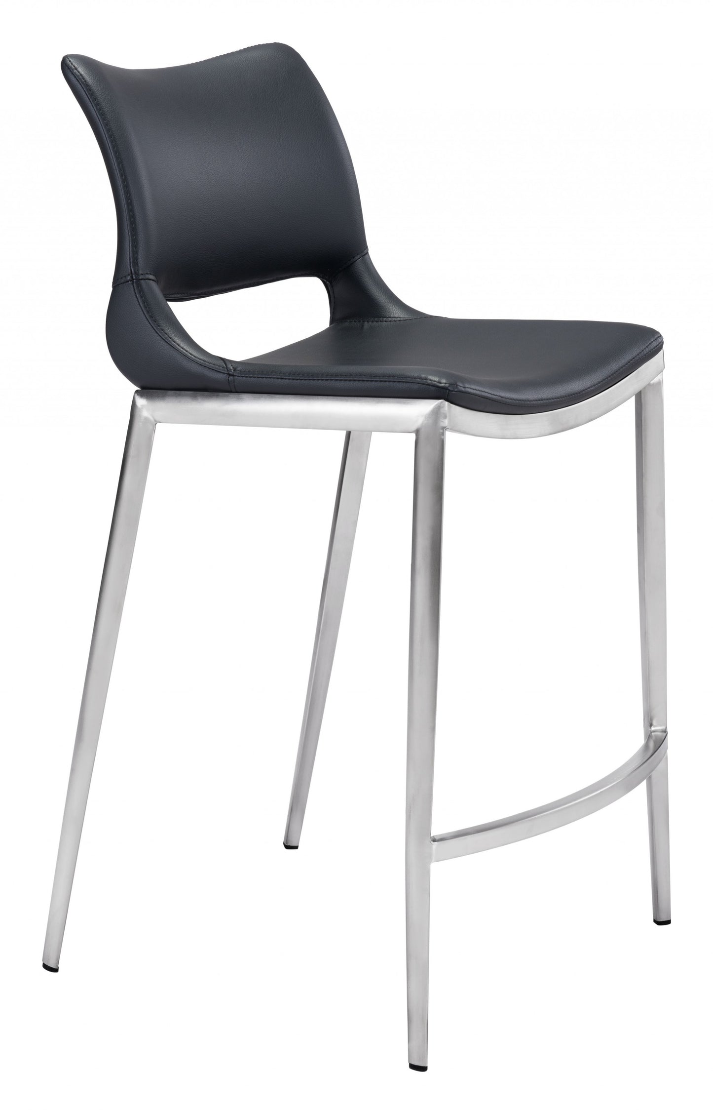 Set Of Two 37" Black And Silver Steel Low Back Counter Height Bar Chairs With Footrest