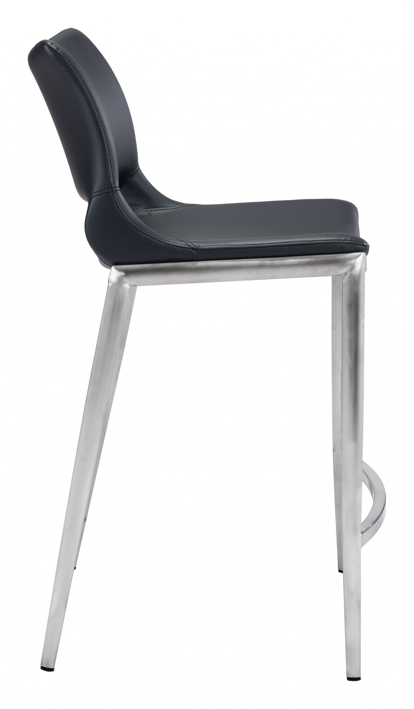 Set Of Two 37" Black And Silver Steel Low Back Counter Height Bar Chairs With Footrest