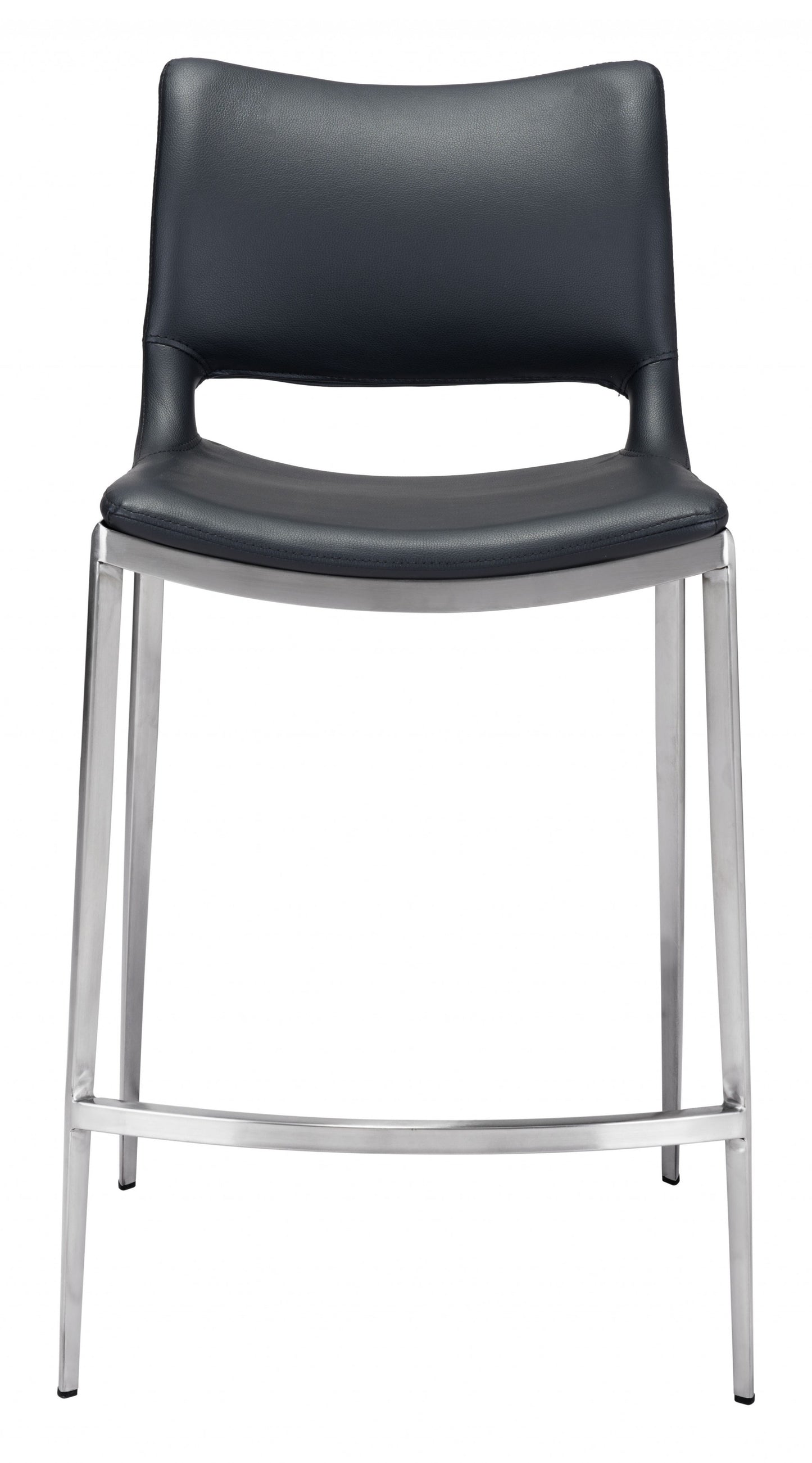 Set Of Two 37" Black And Silver Steel Low Back Counter Height Bar Chairs With Footrest