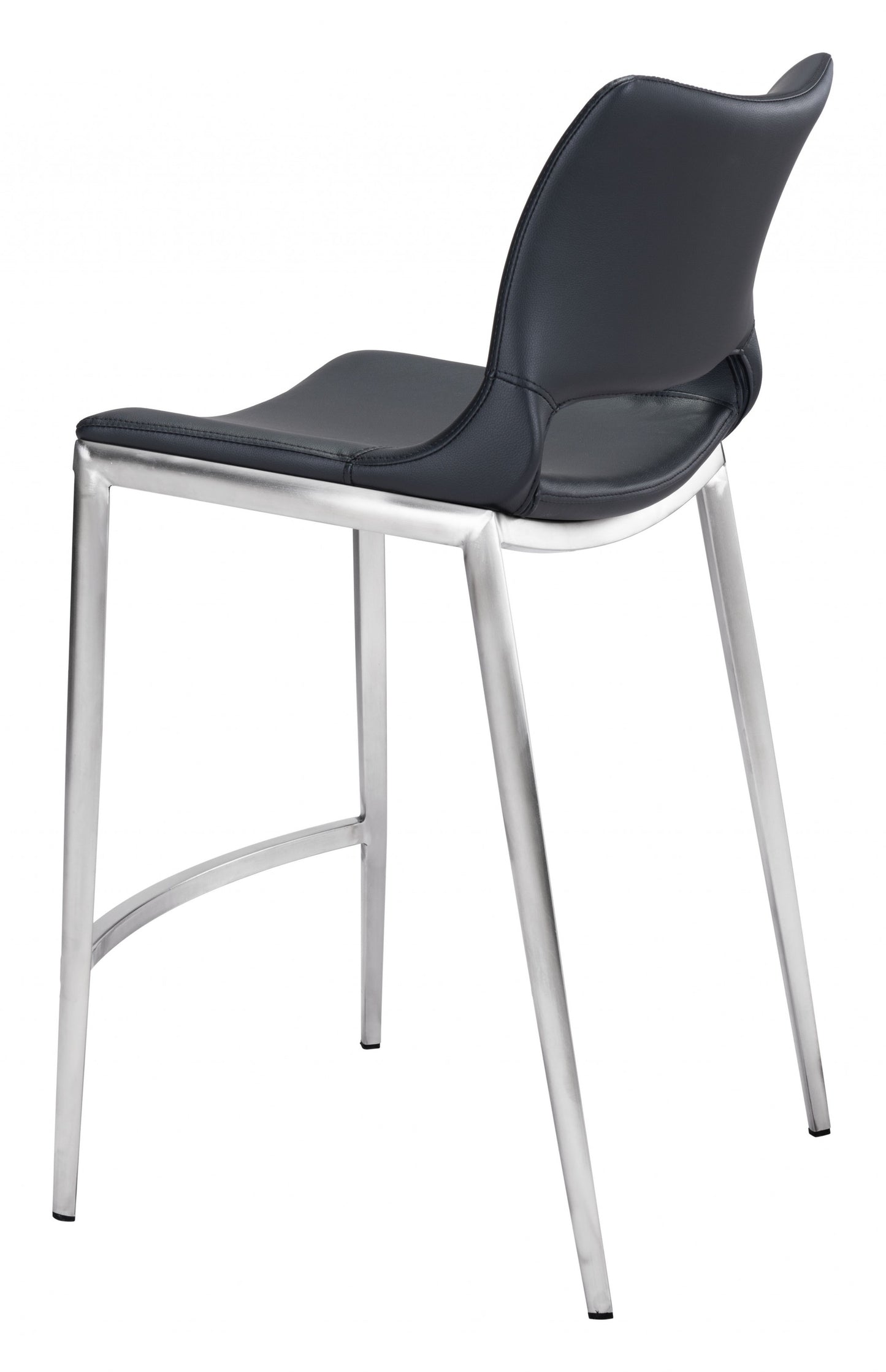 Set Of Two 37" Black And Silver Steel Low Back Counter Height Bar Chairs With Footrest
