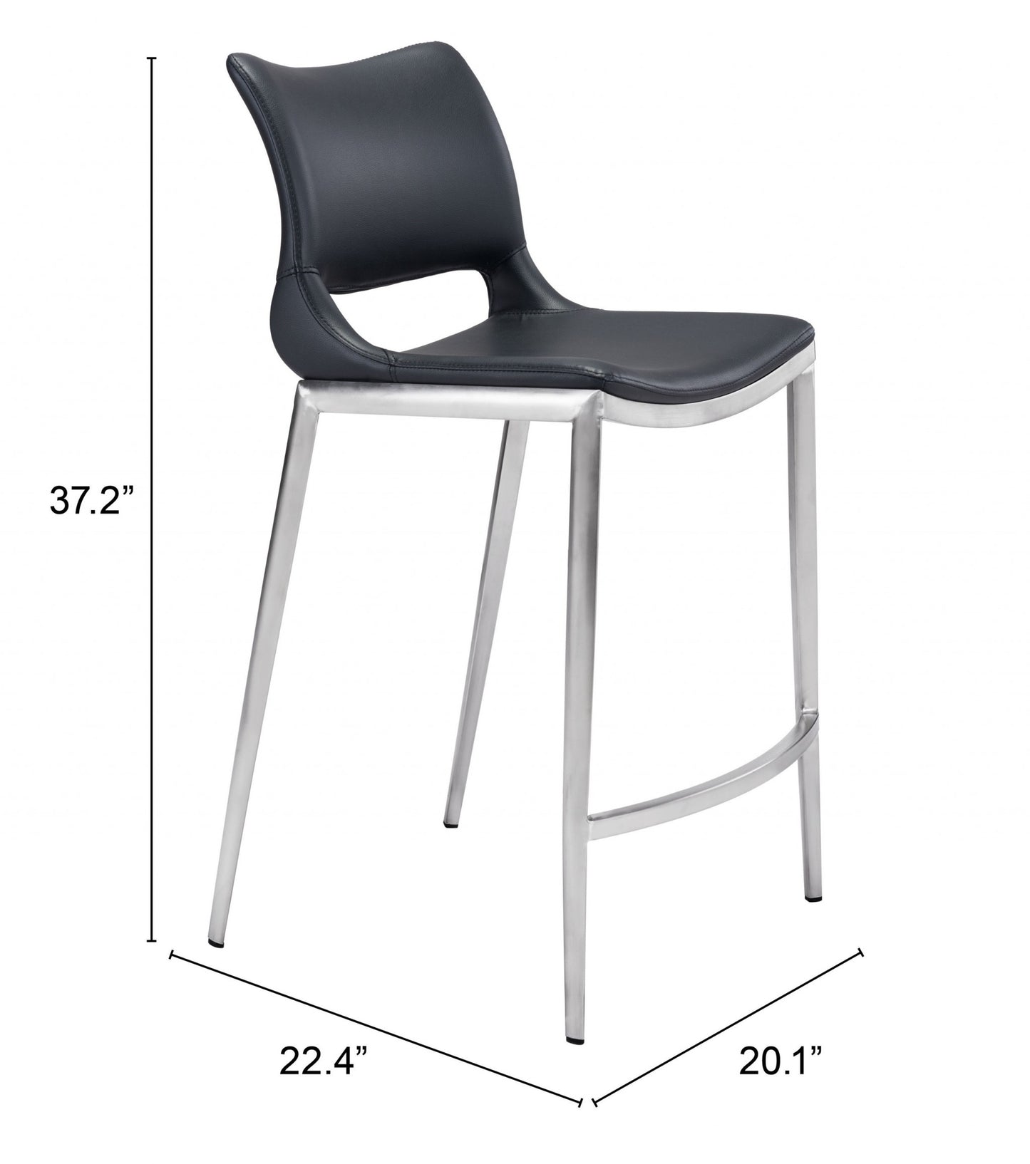Set Of Two 37" Black And Silver Steel Low Back Counter Height Bar Chairs With Footrest