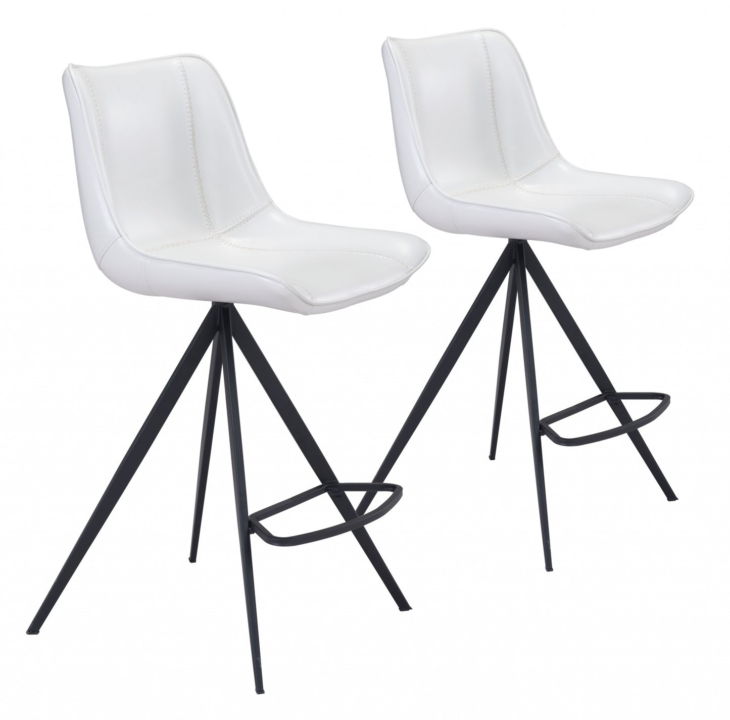 Set Of Two 39" White And Black Steel Low Back Counter Height Bar Chairs With Footrest