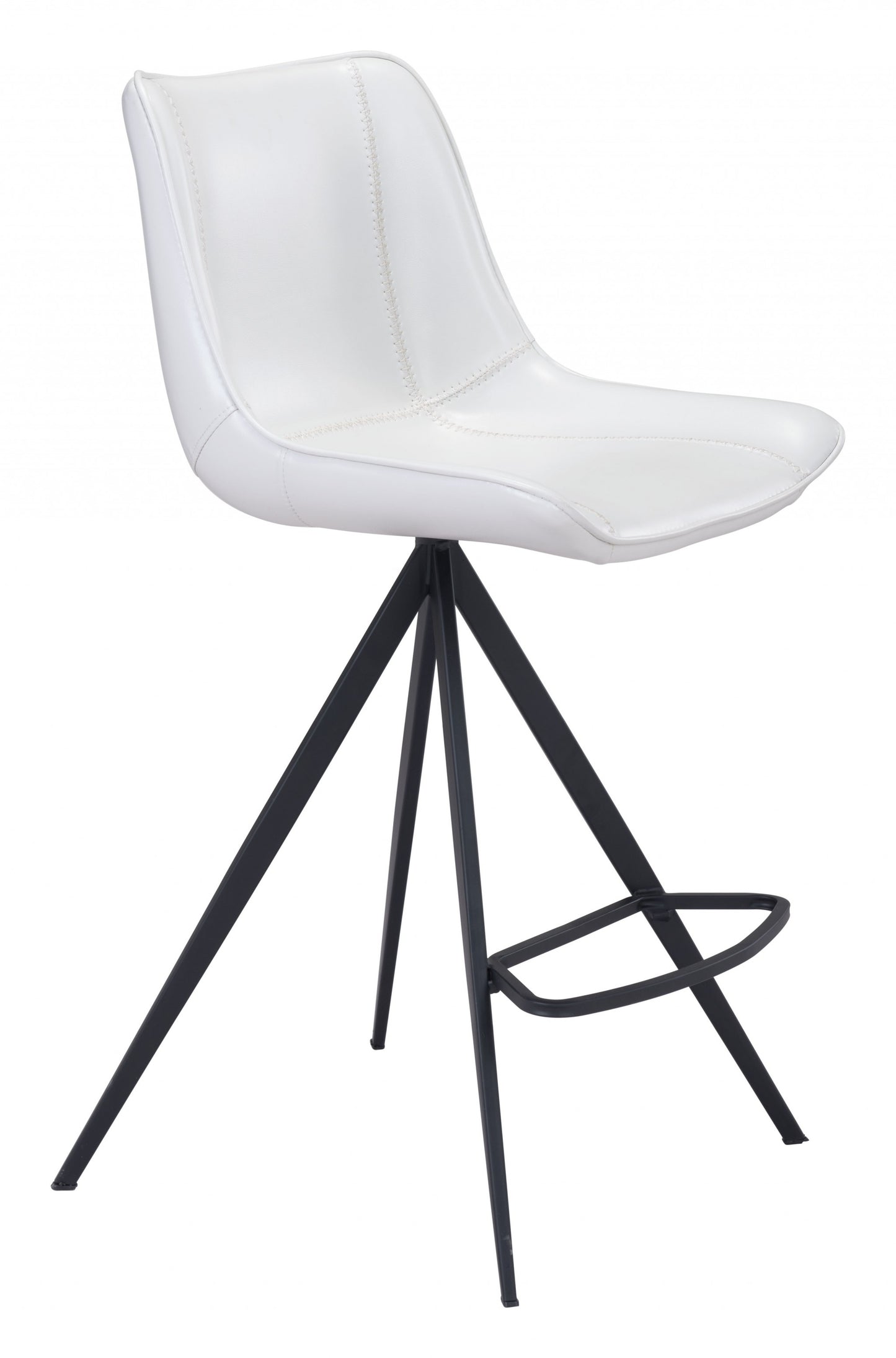 Set Of Two 39" White And Black Steel Low Back Counter Height Bar Chairs With Footrest