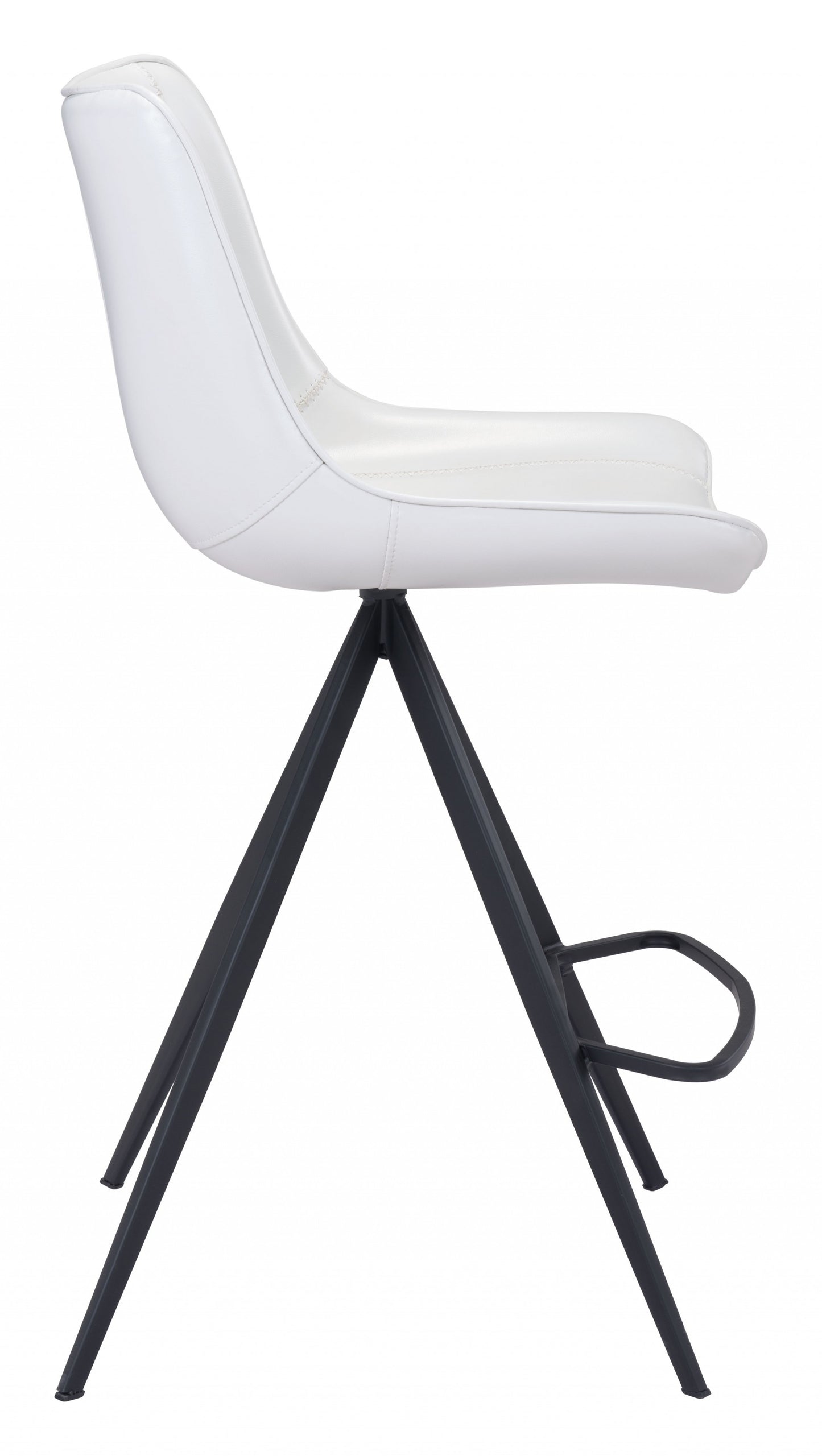 Set Of Two 39" White And Black Steel Low Back Counter Height Bar Chairs With Footrest
