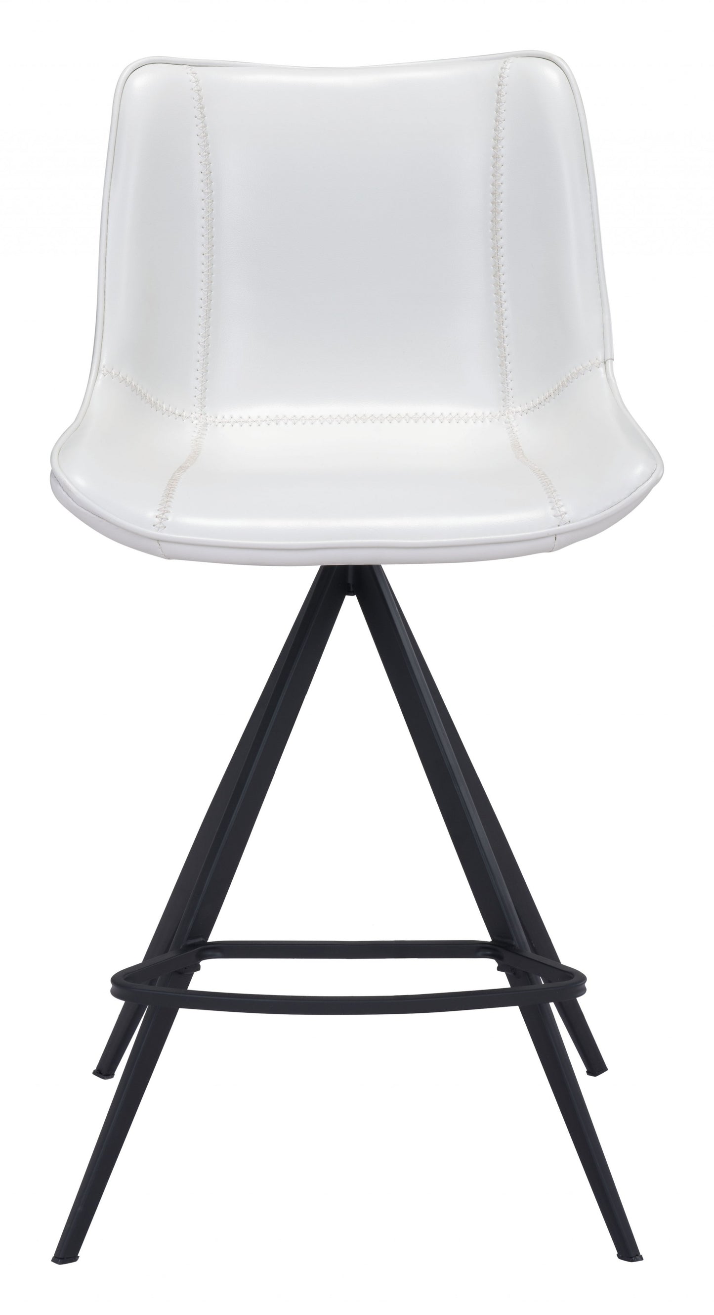 Set Of Two 39" White And Black Steel Low Back Counter Height Bar Chairs With Footrest