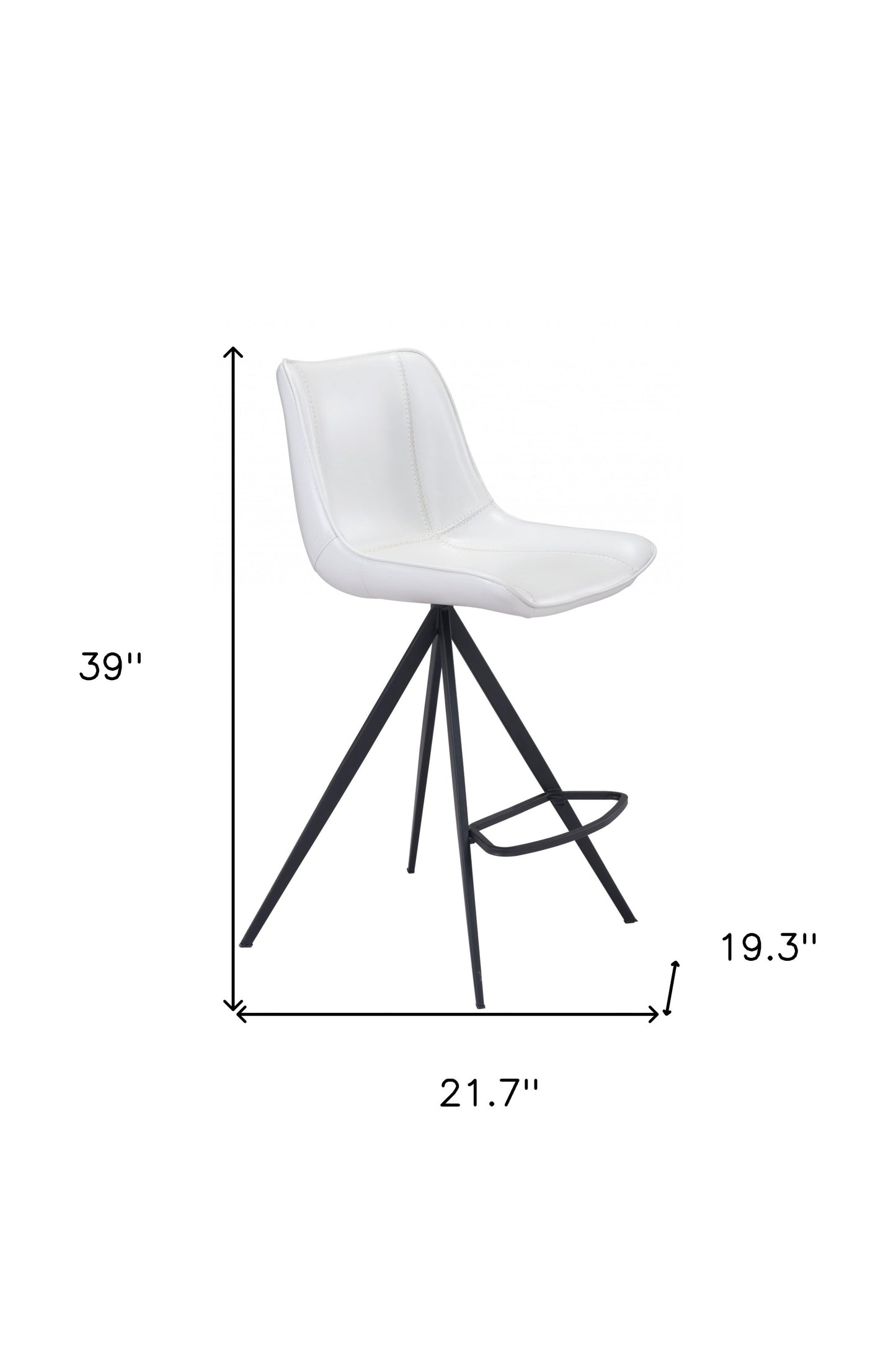 Set Of Two 39" White And Black Steel Low Back Counter Height Bar Chairs With Footrest