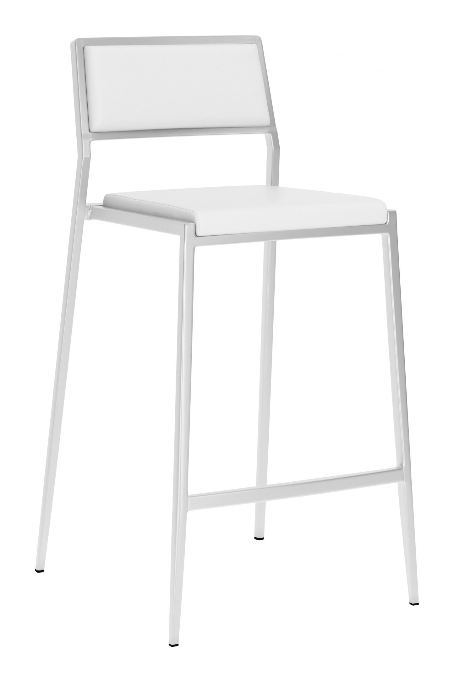 Set Of Two 36" White And Silver Low Back Counter Height Bar Chairs With Footrest