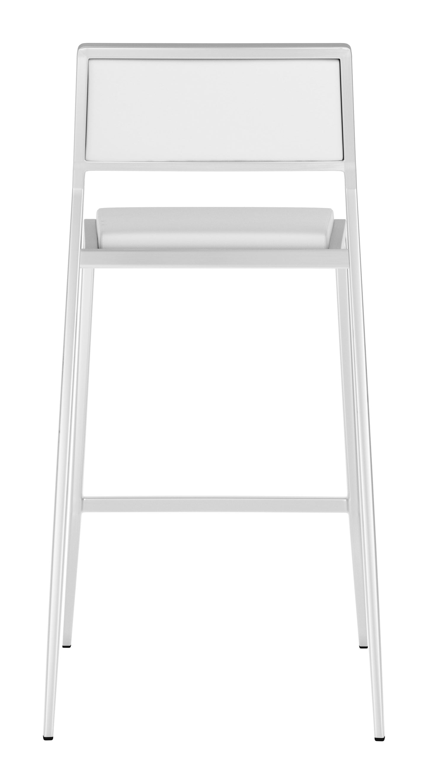 Set Of Two 36" White And Silver Low Back Counter Height Bar Chairs With Footrest