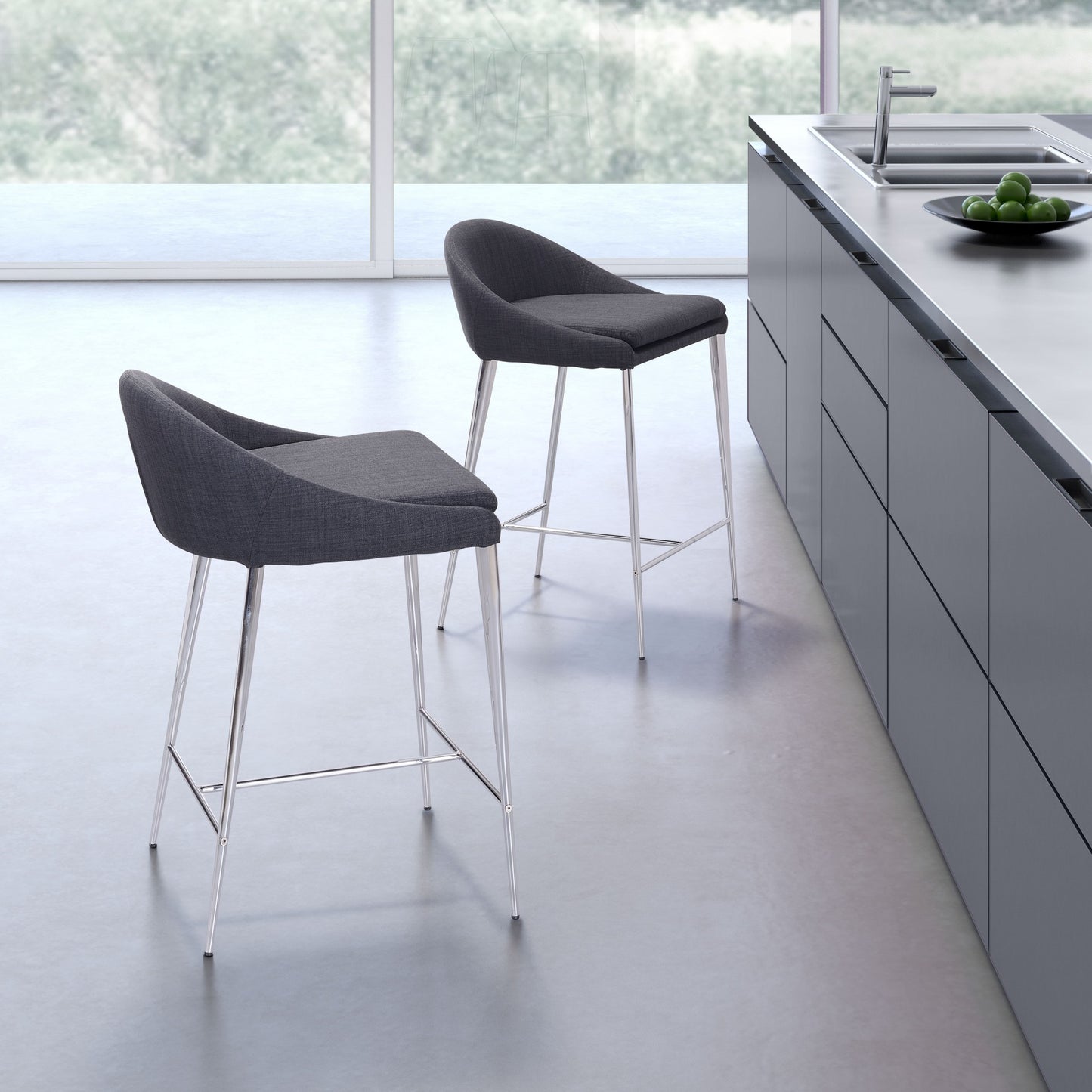 Set Of Two 30" Graphite Low Back Chairs With Footrest