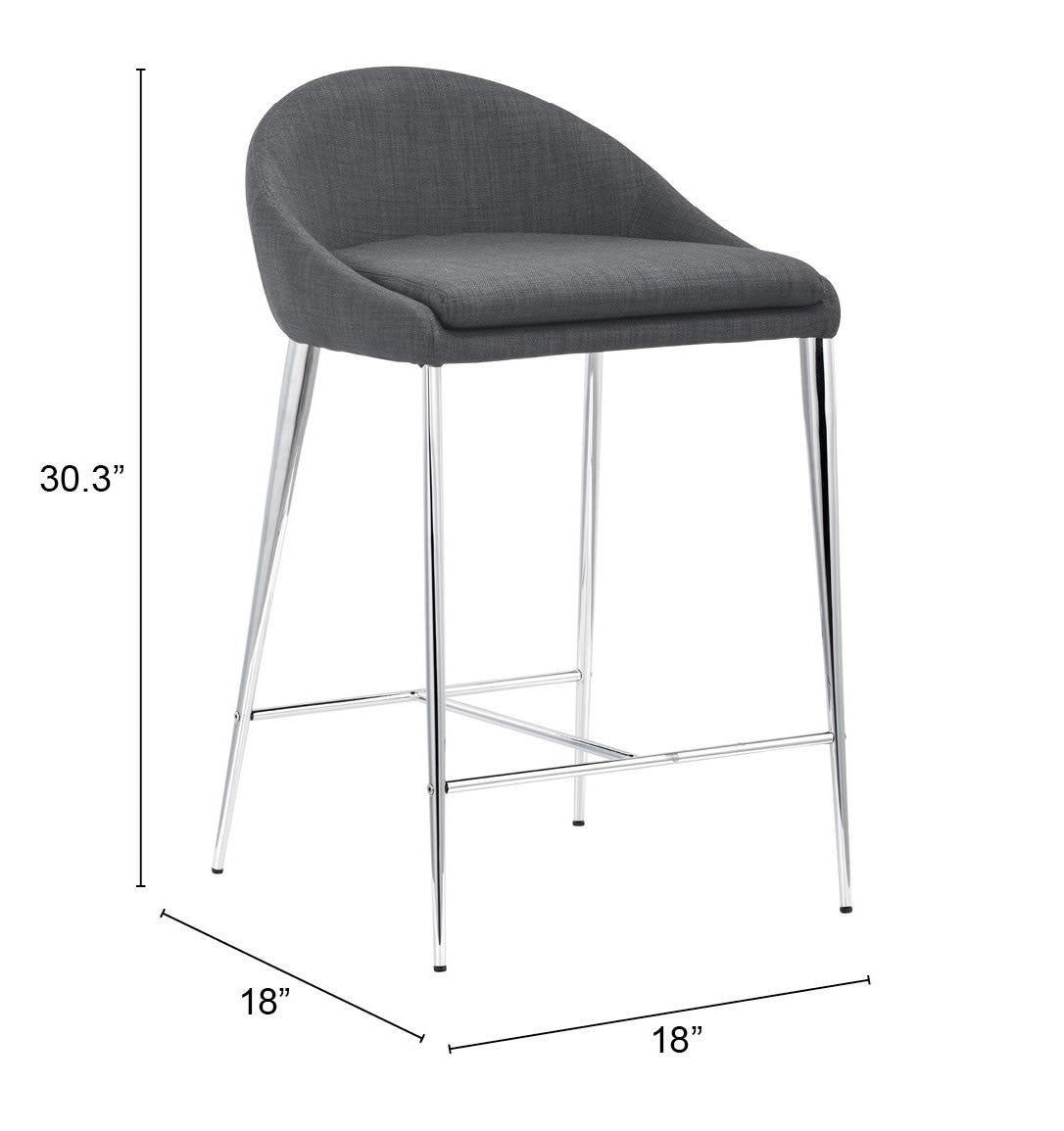 Set Of Two 30" Graphite Low Back Chairs With Footrest