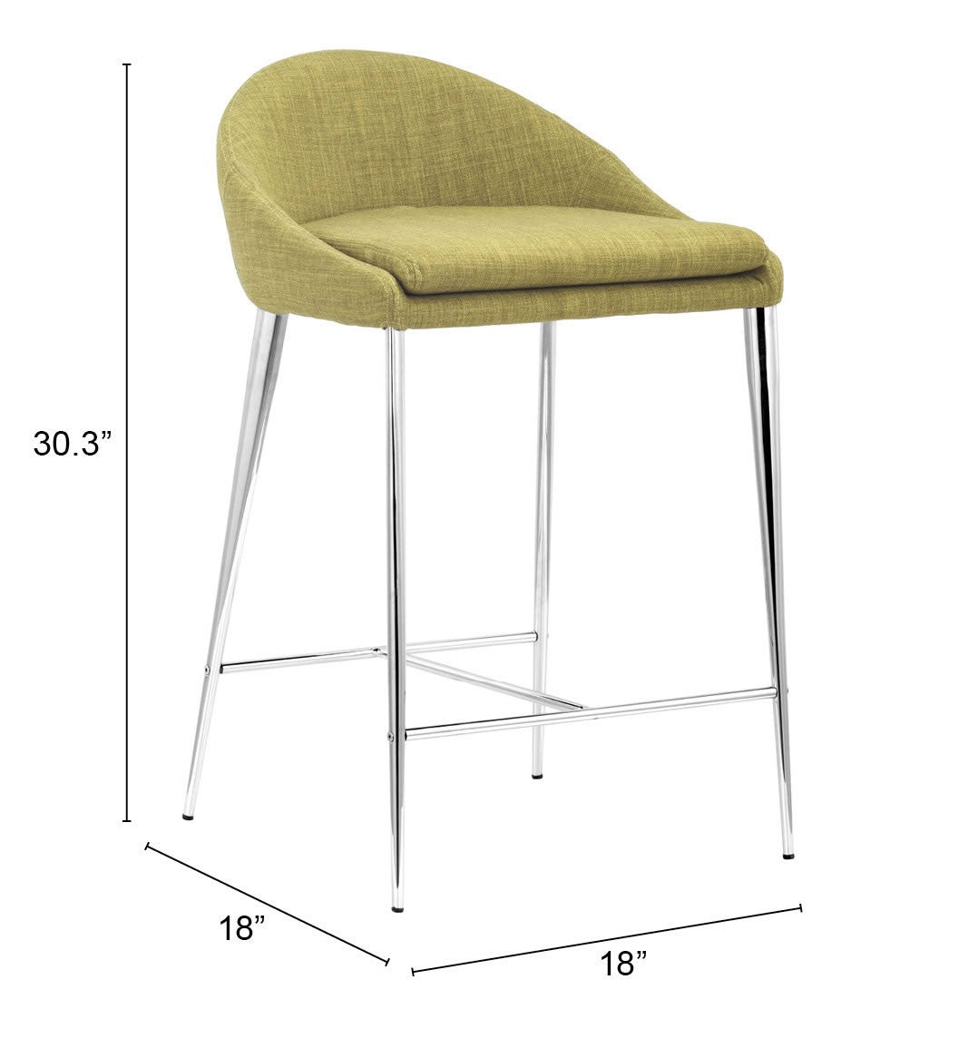 Set Of Two 30" Green and Steel Low Back Counter Height Bar Chairs