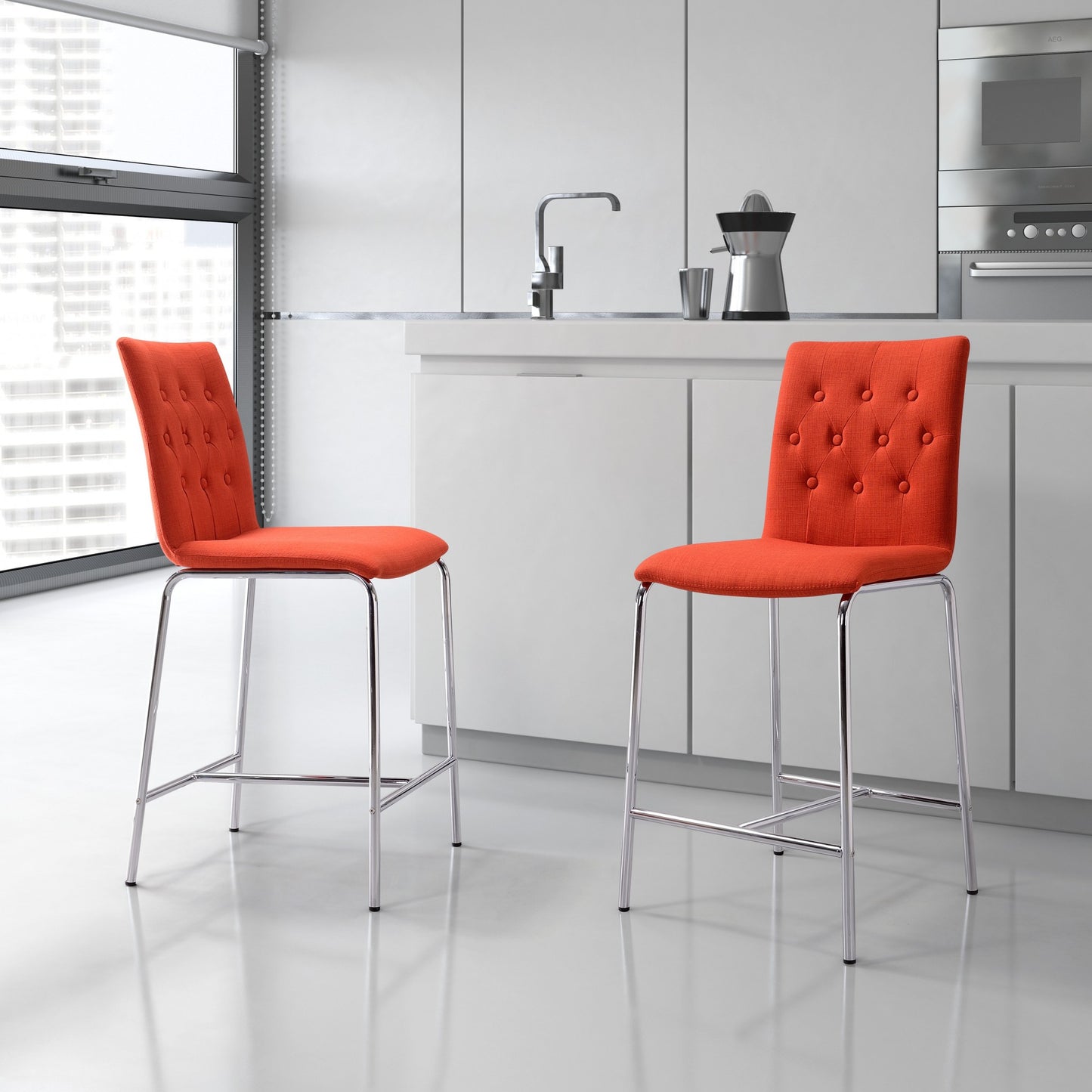 Set Of Two 39" Tangerine Low Back Chairs With Footrest